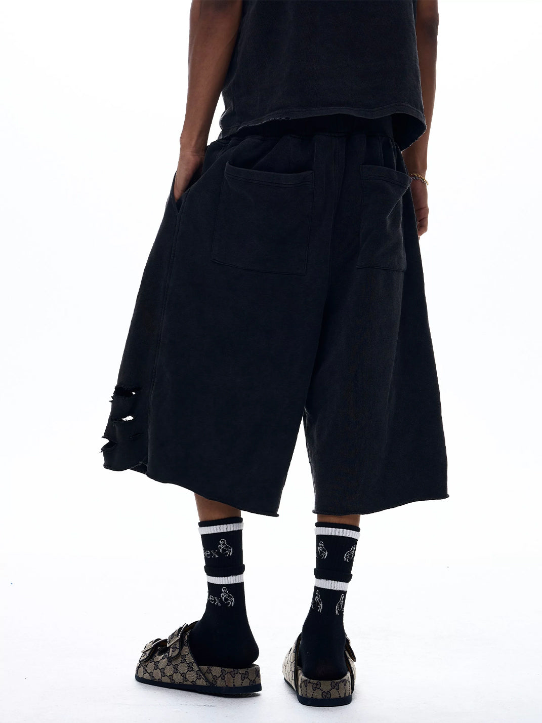 Ripped Logo-Print Longline Shorts - View 4