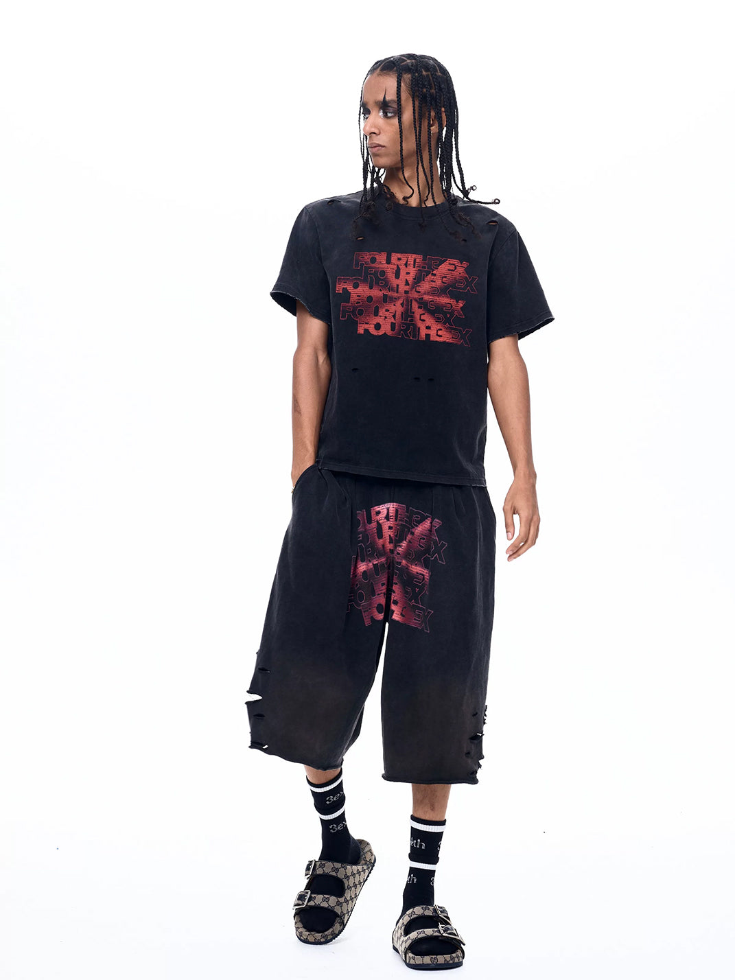 Ripped Logo-Print Longline Shorts - View 7
