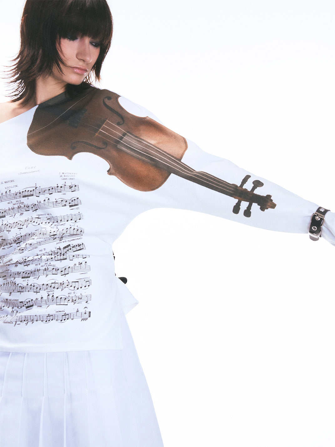 Violin-Score Off-Shoulder Long-Sleeve Top - View 3