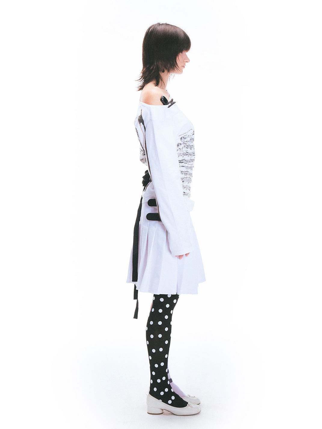 Violin-Score Off-Shoulder Long-Sleeve Top - View 9