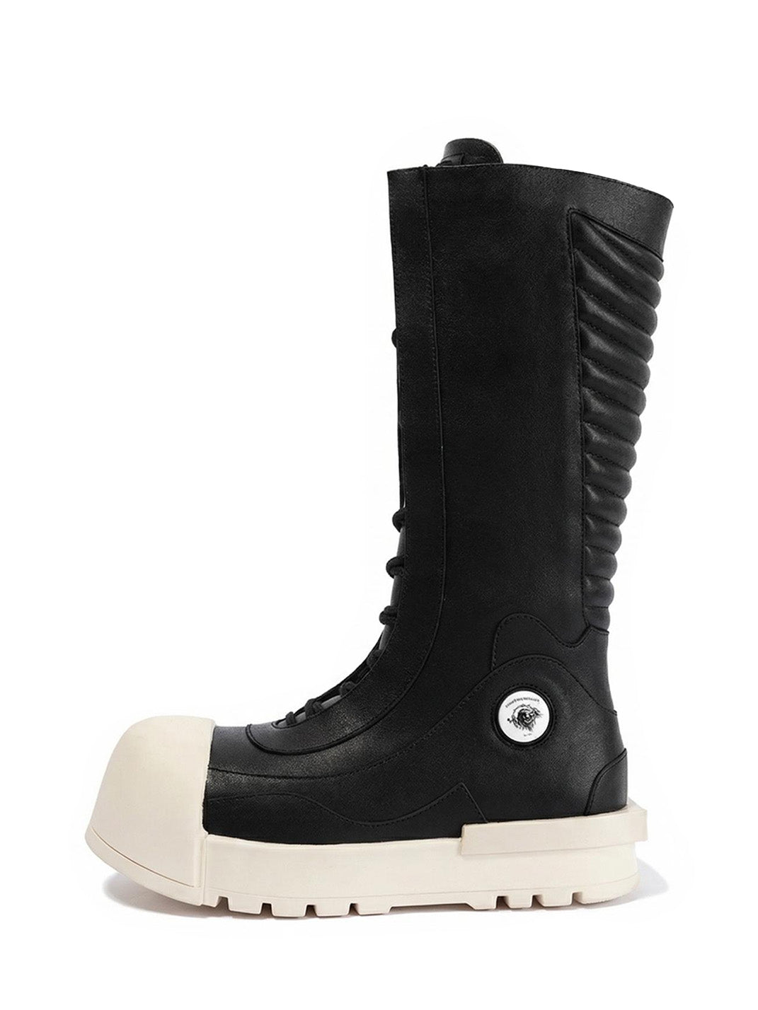 Contrast-Toe Mid-Calf Platform Boots