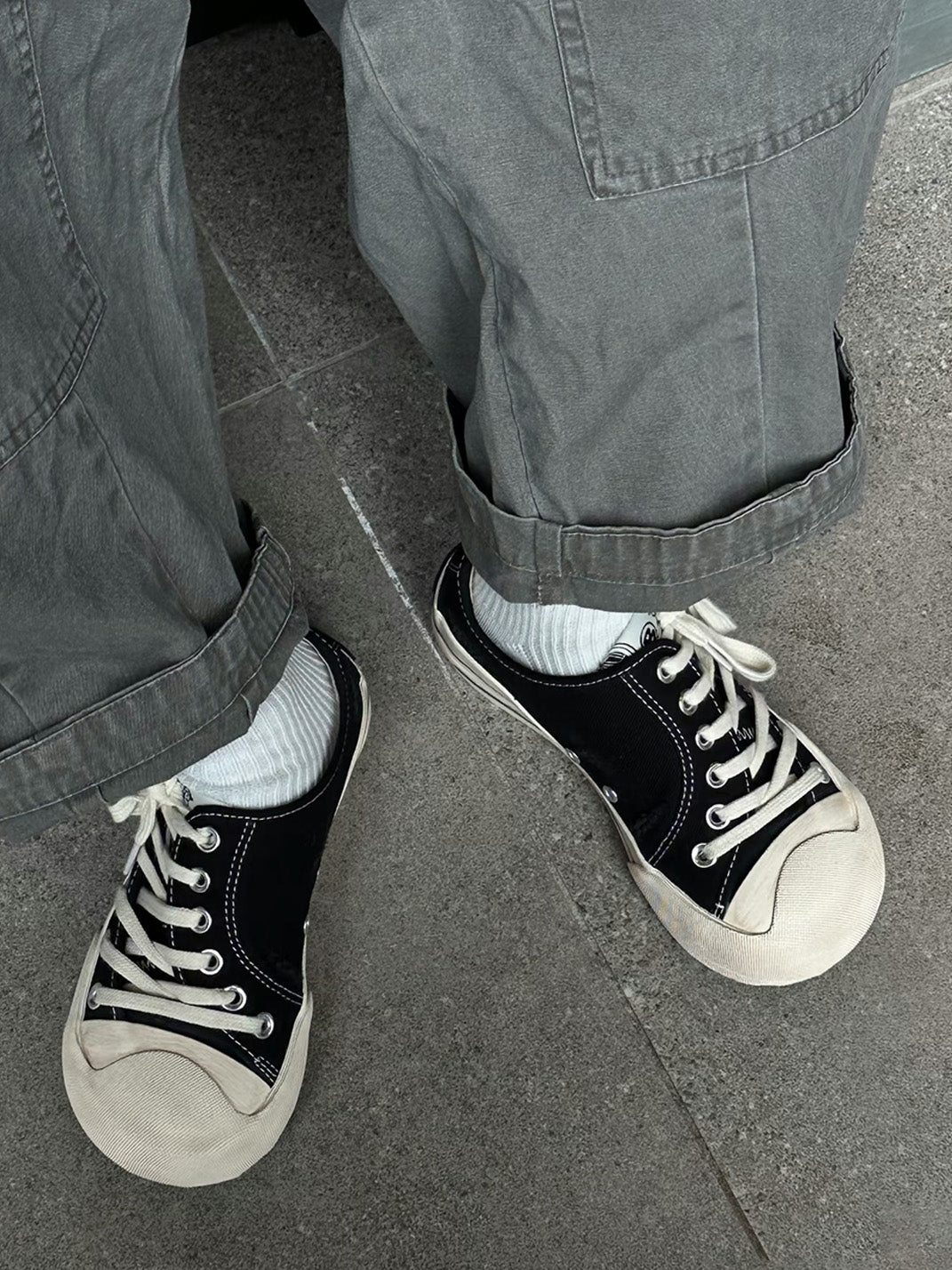 Asymmetric-Toe Platform Canvas Sneakers - View 2