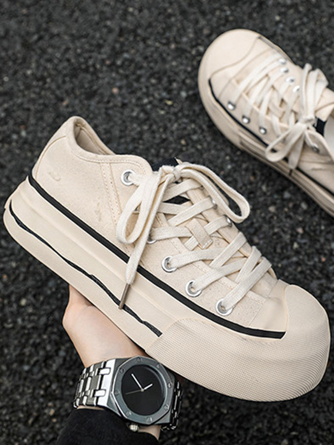 Asymmetric-Toe Platform Canvas Sneakers - View 13