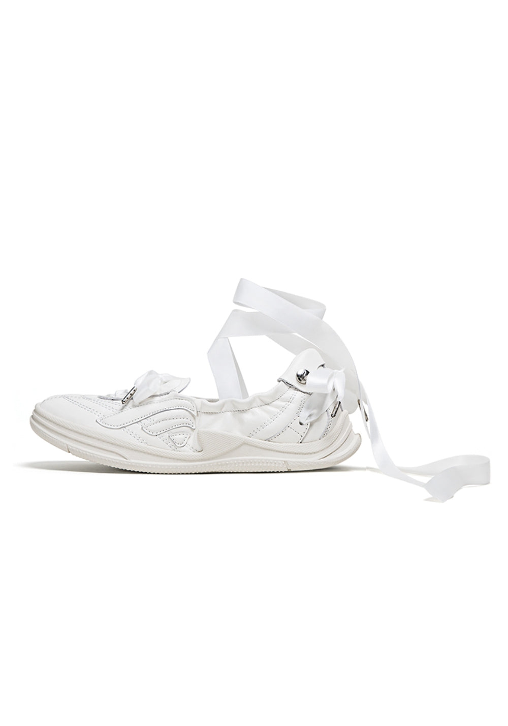 Ribbon-Lace Cutout Ballet Sandals - View 8