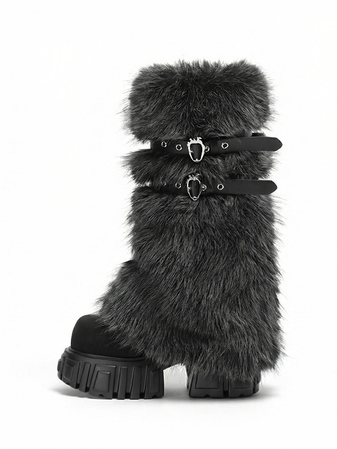 Full-Fur Buckle Platform Boots
