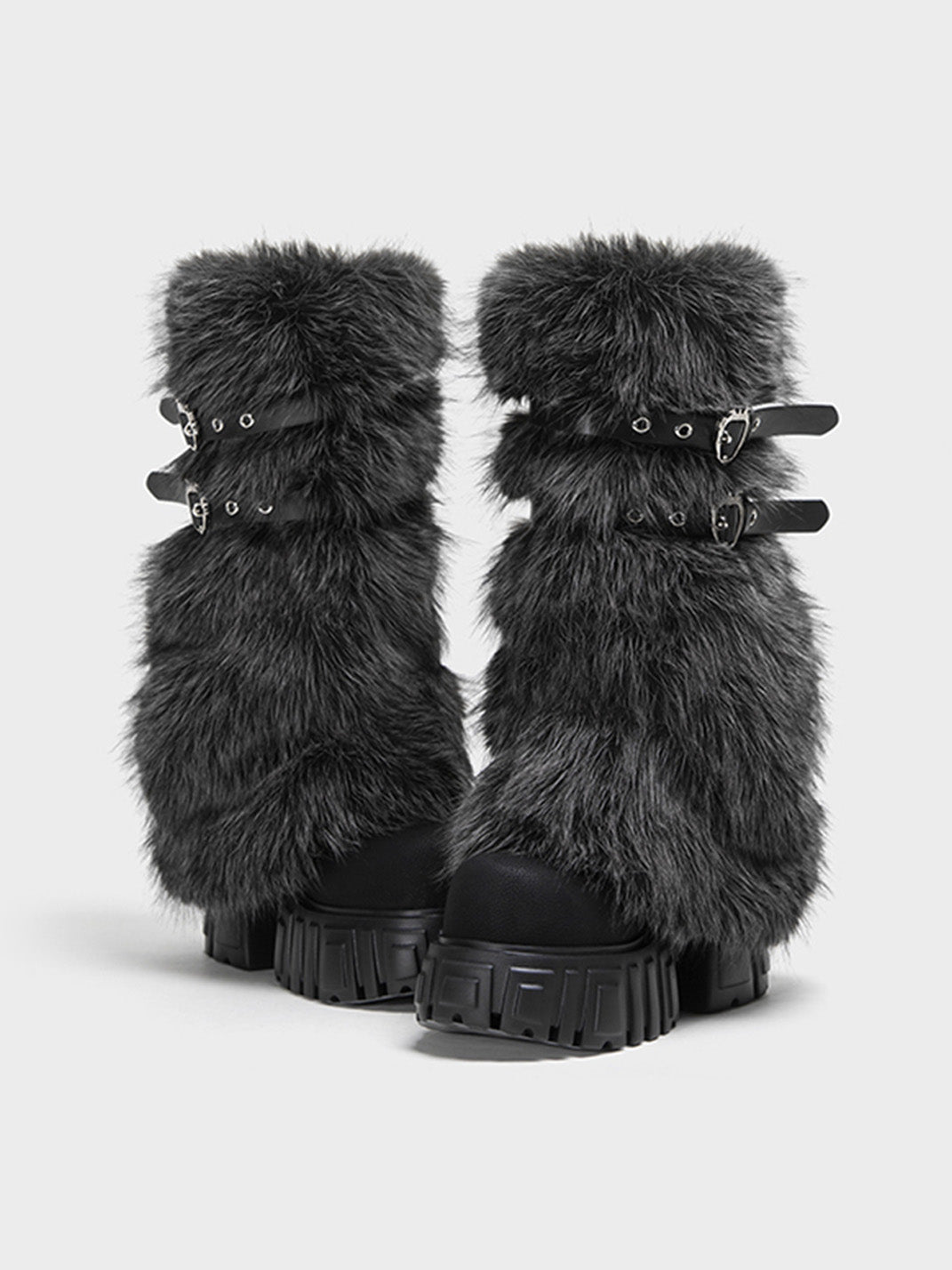 Full-Fur Buckle Platform Boots - View 6