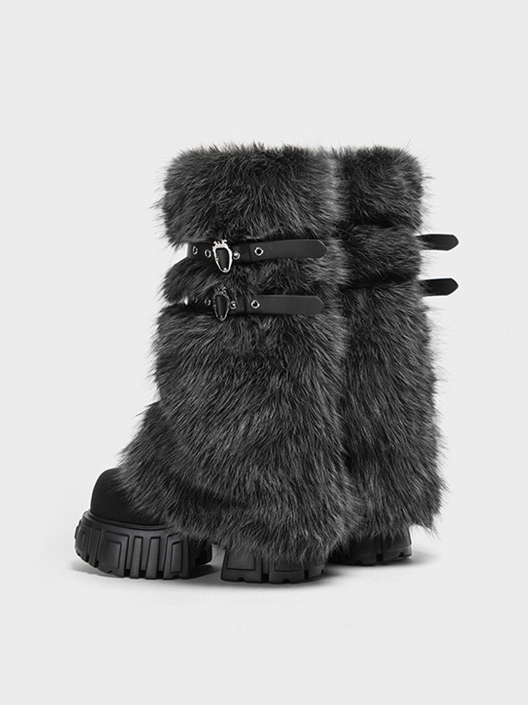 Full-Fur Buckle Platform Boots - View 7