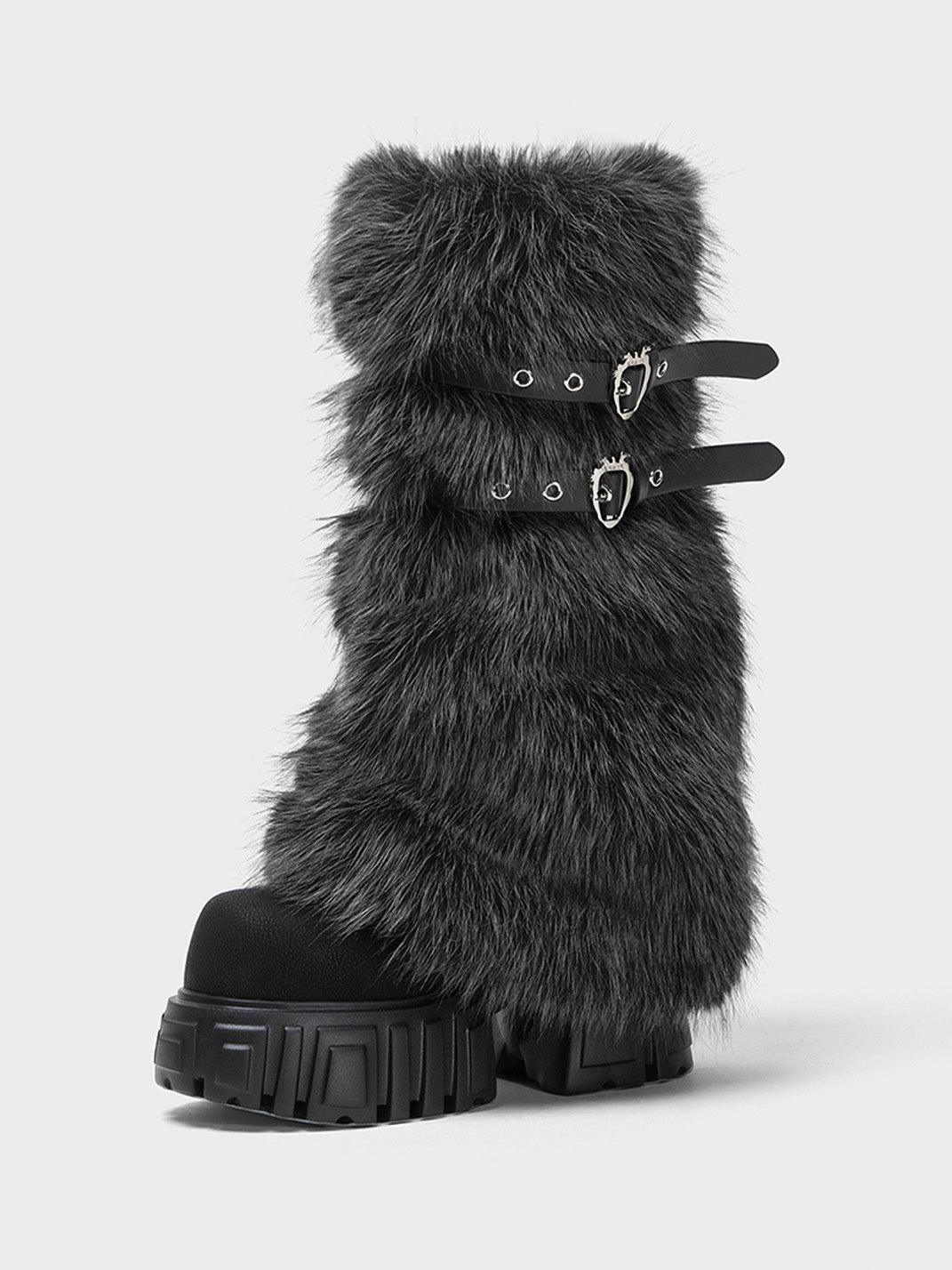 Full-Fur Buckle Platform Boots - View 8