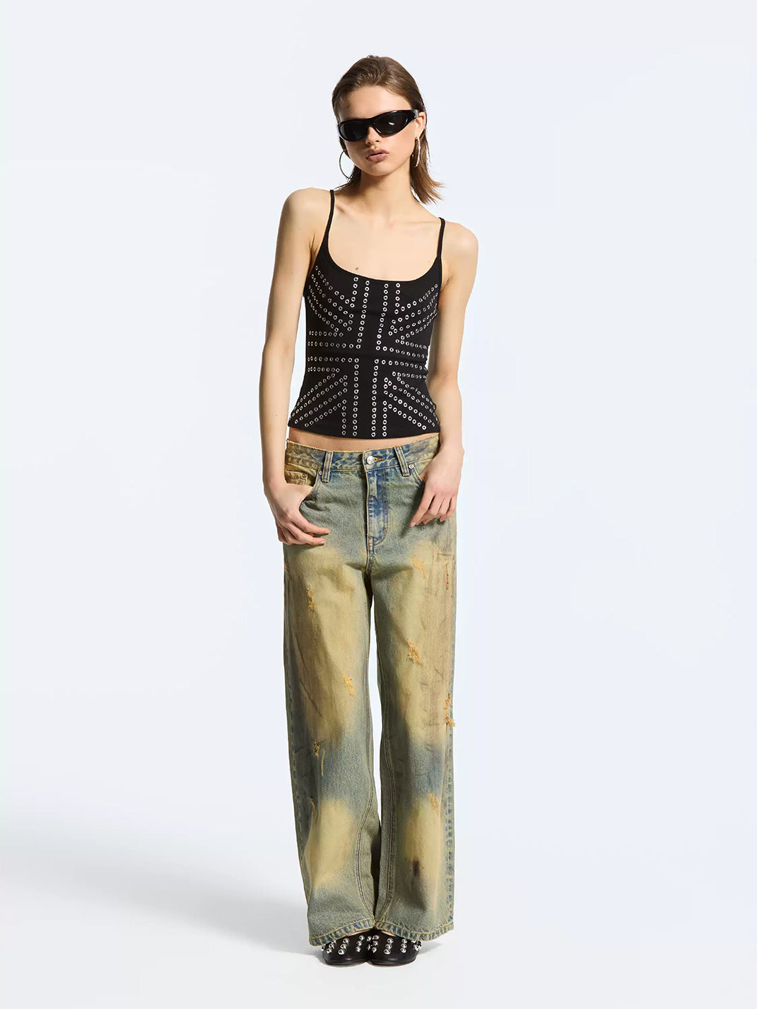 Geometric Eyelet Stretch Tank Top — product view 4