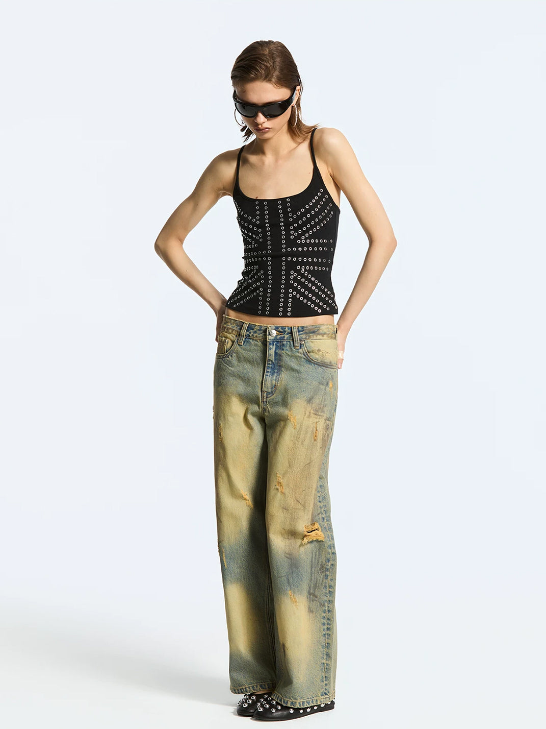 Geometric Eyelet Stretch Tank Top — product view 7