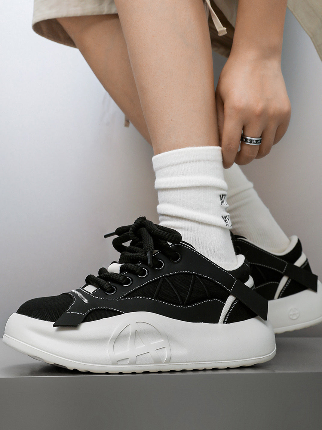 Geometric Panel Platform Runner Sneakers - View 13