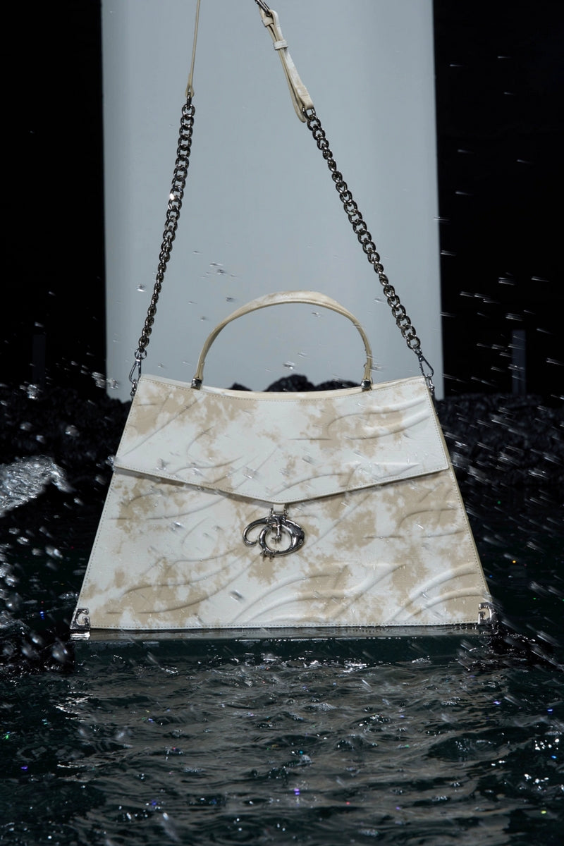 Marble Print Chain Flap Handbag