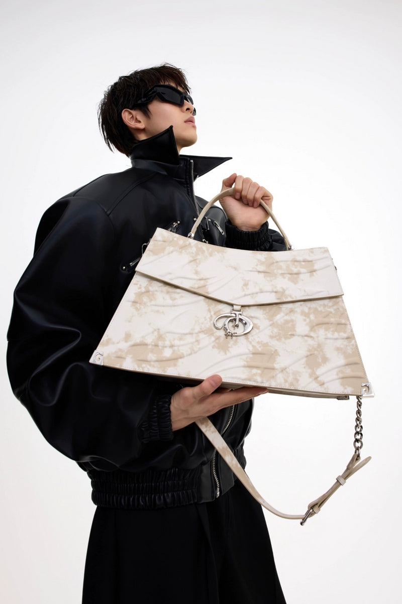 Marble Print Chain Flap Handbag