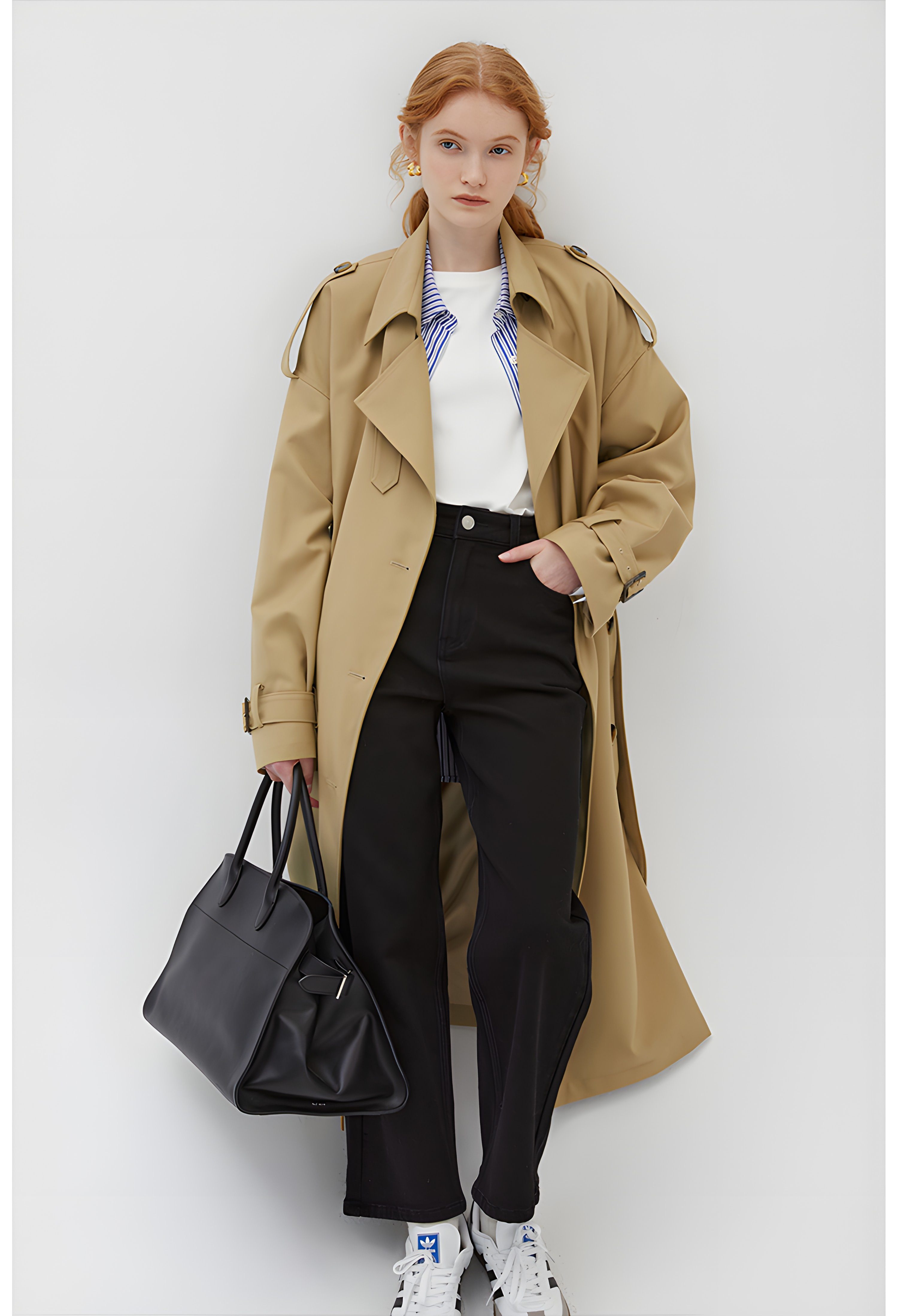 Khaki Double-Breasted Trench Coat - chiclara