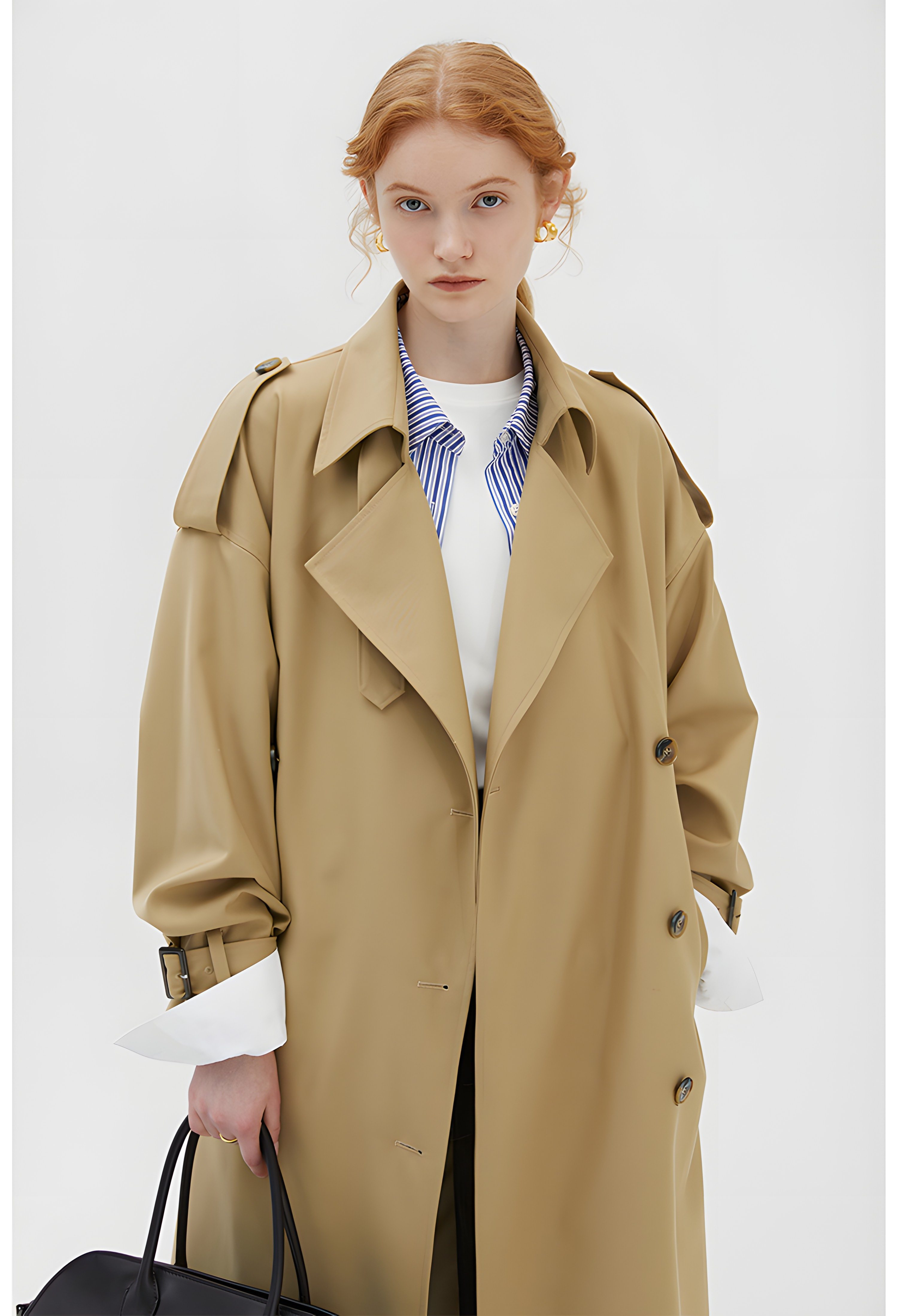 Khaki Double-Breasted Trench Coat - chiclara
