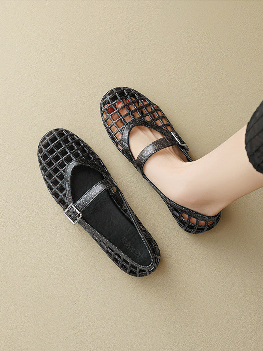 Glitter Caged Mary Jane Jelly Flats - View 2