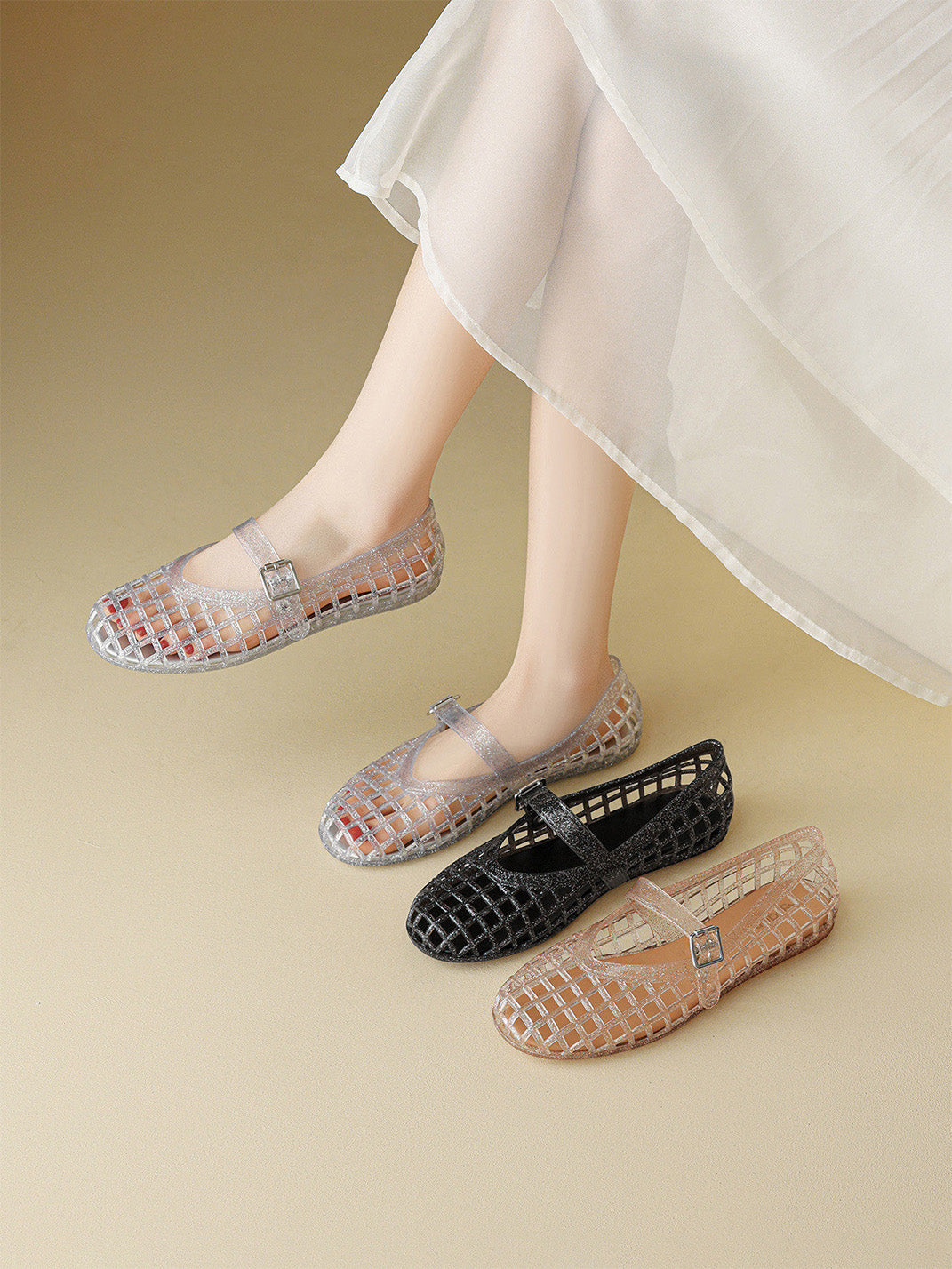 Glitter Caged Mary Jane Jelly Flats - View 14