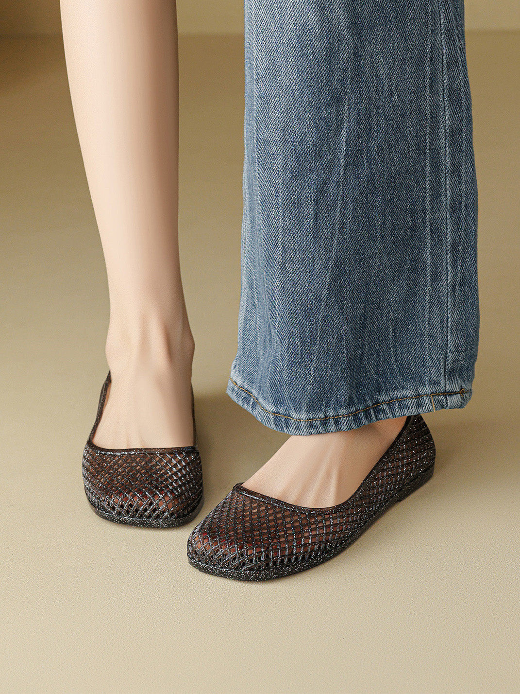 Glitter Mesh Jelly Ballet Flats - View 2