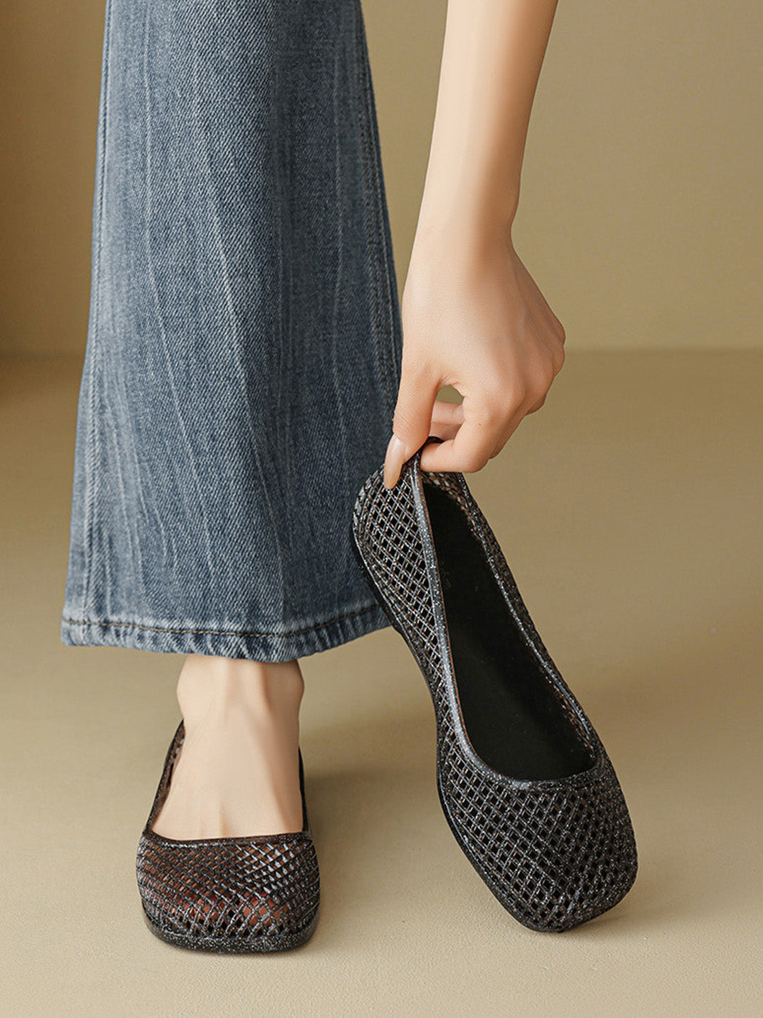 Glitter Mesh Jelly Ballet Flats - View 3
