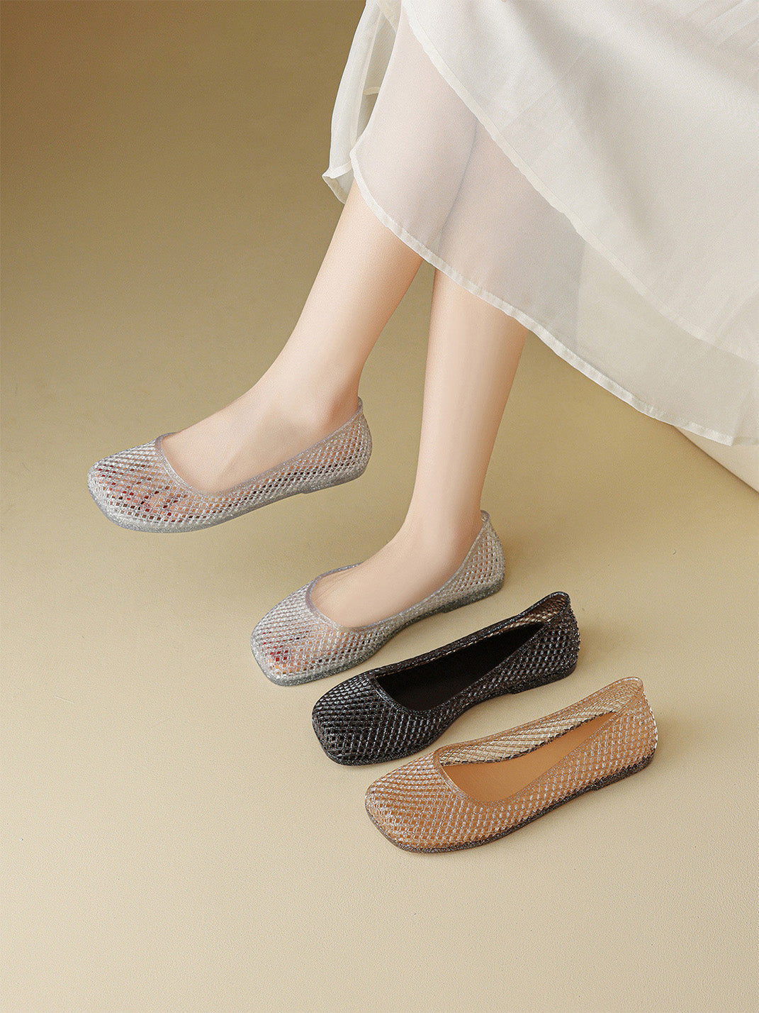 Glitter Mesh Jelly Ballet Flats - View 14