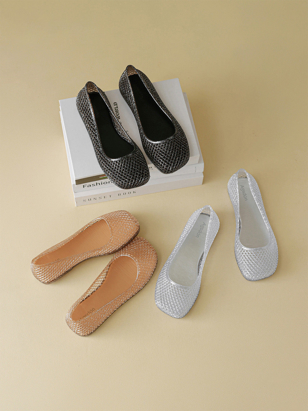Glitter Mesh Jelly Ballet Flats - View 15