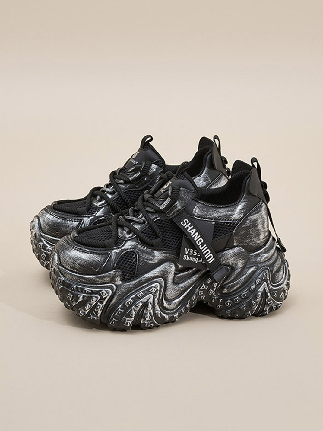 Distressed Sculptural Platform Sneakers - View 5