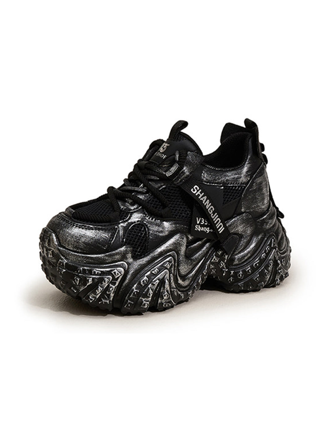 Distressed Sculptural Platform Sneakers - View 8
