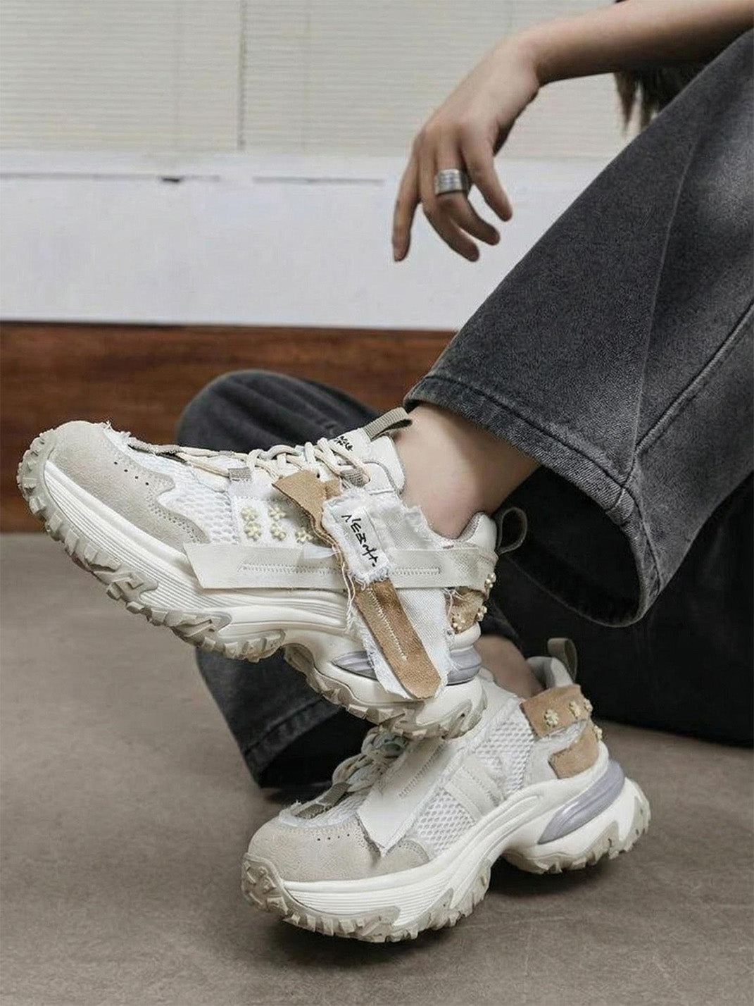 Patchwork Mesh Trail Platform Sneakers - View 2
