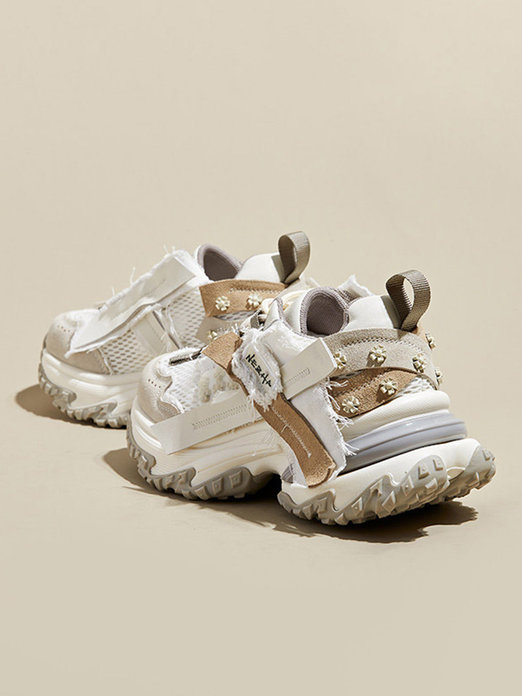 Patchwork Mesh Trail Platform Sneakers - View 12