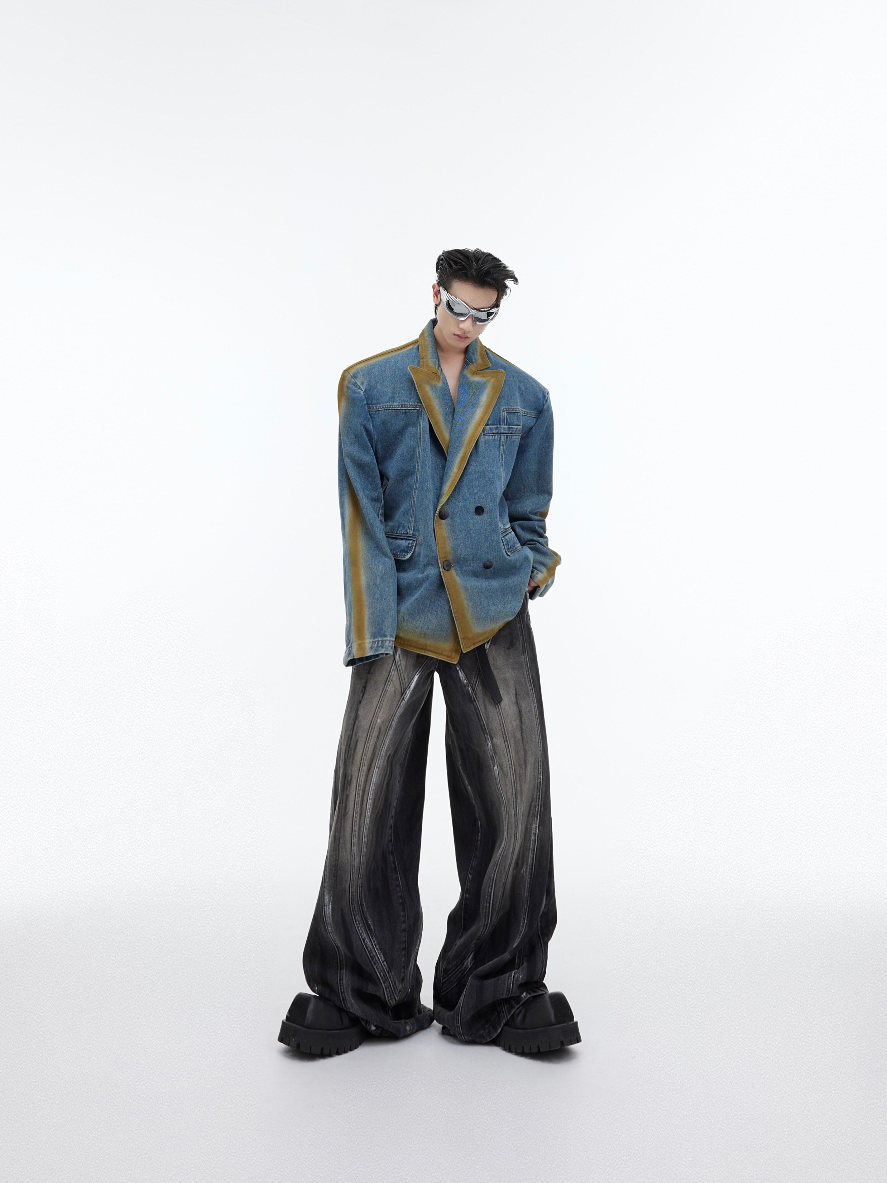 Graphite Wash Panel Wide-Leg Jeans styled front view