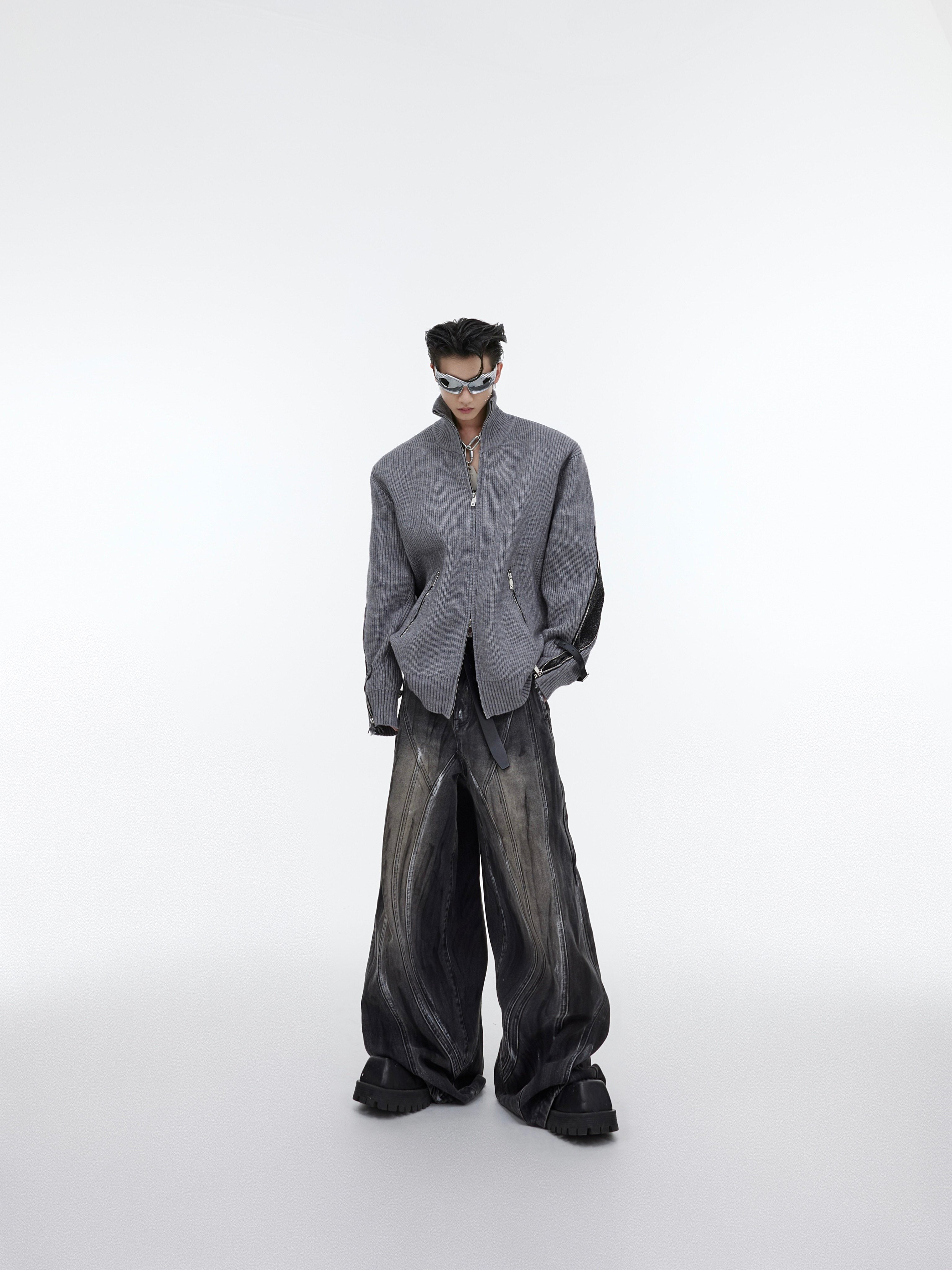 Graphite Wash Panel Wide-Leg Jeans styled view