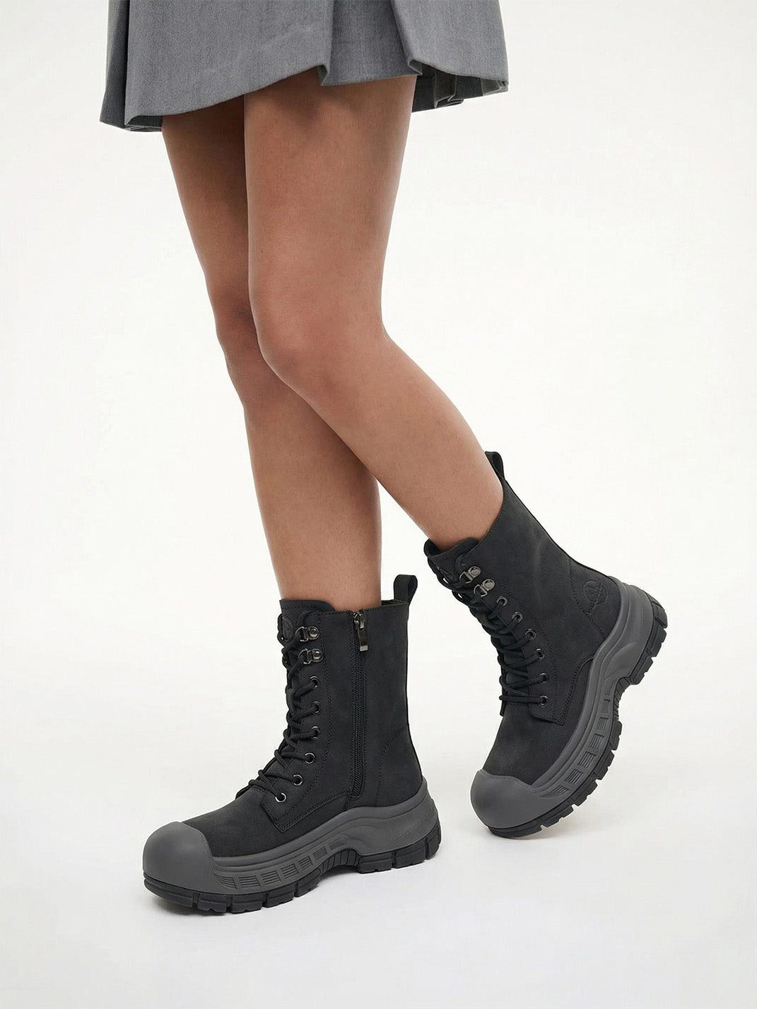 Gray Protective-Toe Platform Combat Boots - View 16