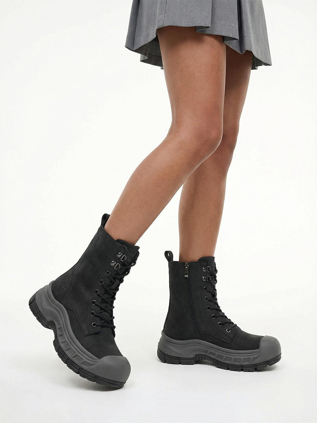 Gray Protective-Toe Platform Combat Boots - View 17