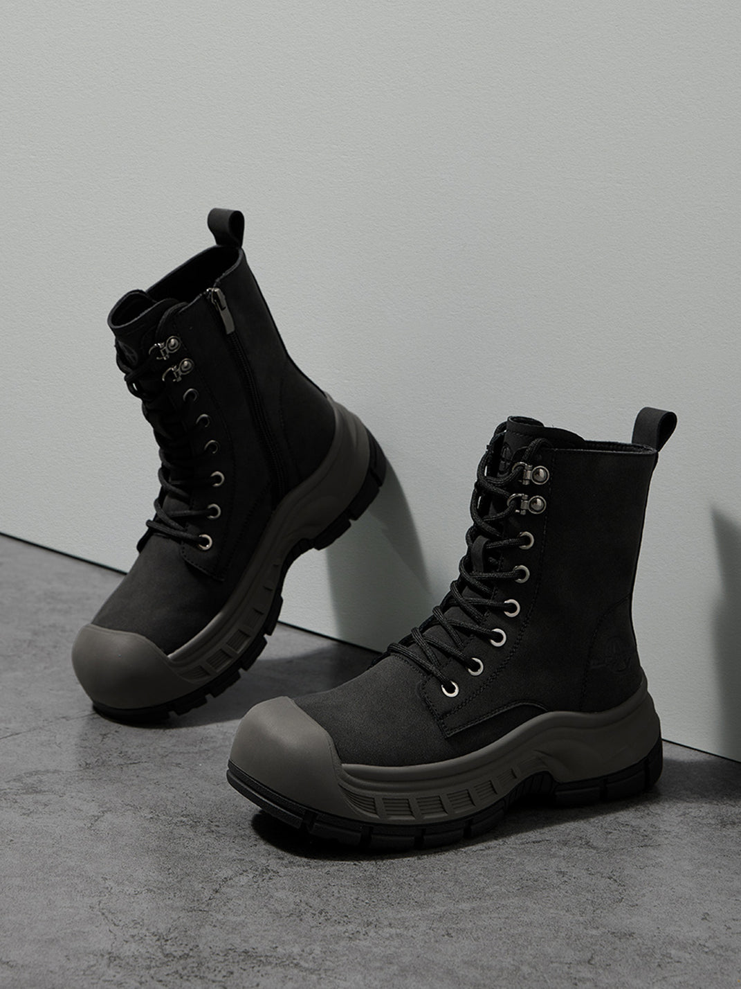 Gray Protective-Toe Platform Combat Boots - View 20