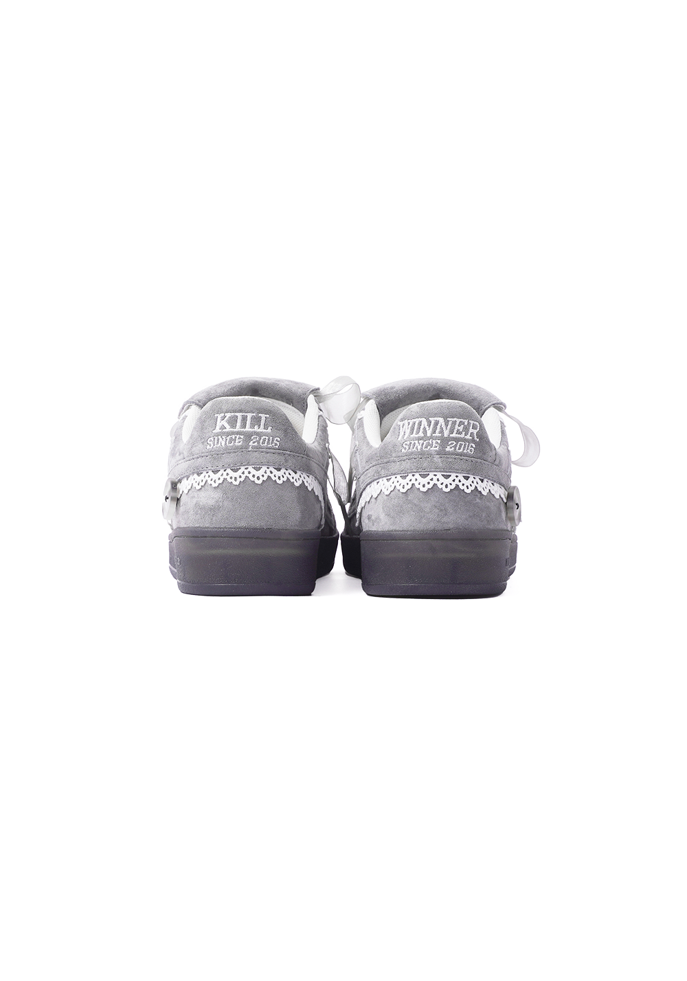 Grey Lace-Wrapped Retro Trainer Sneakers - View 11