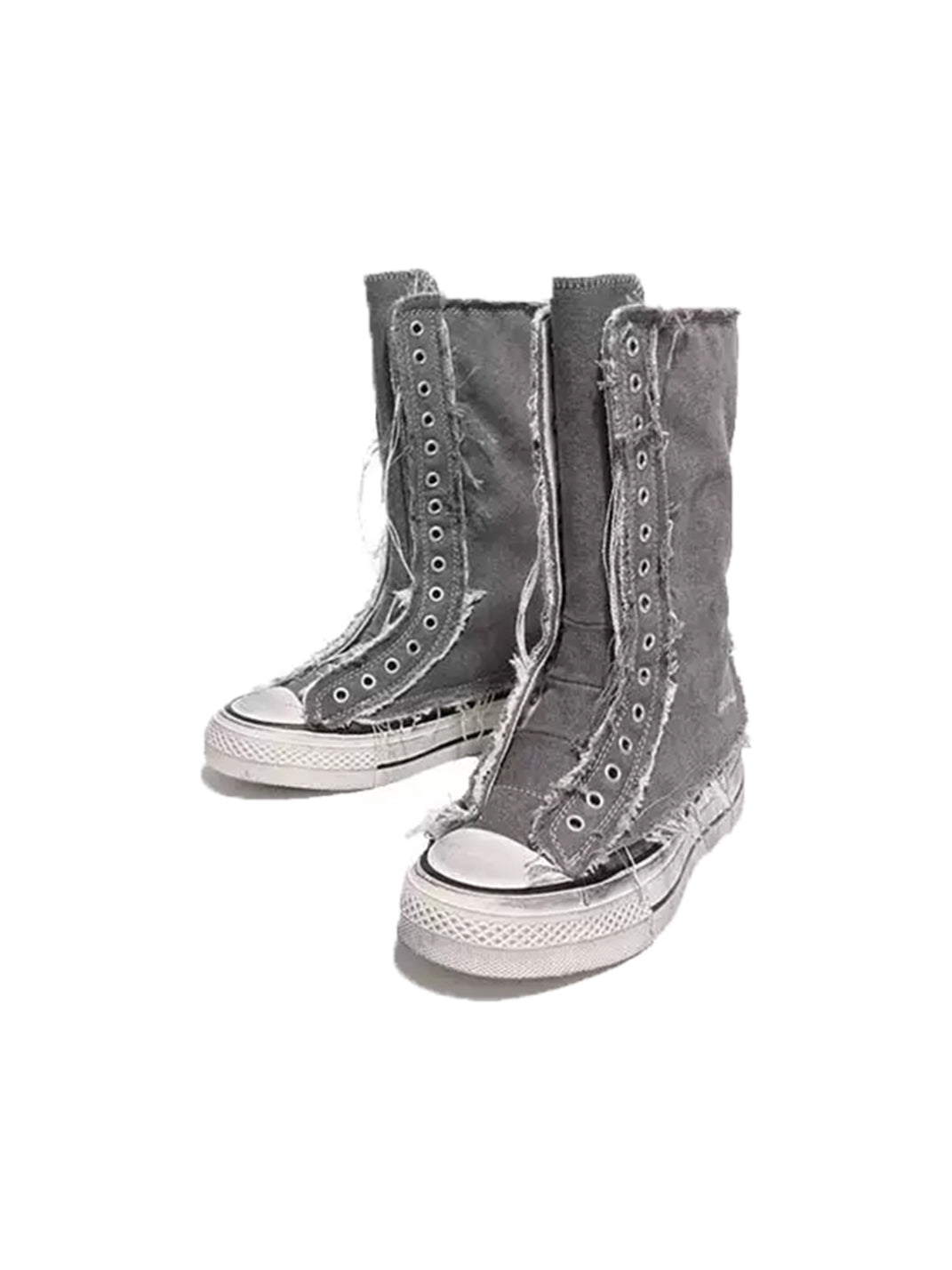 Distressed High-Top Canvas Platform Boots - View 9