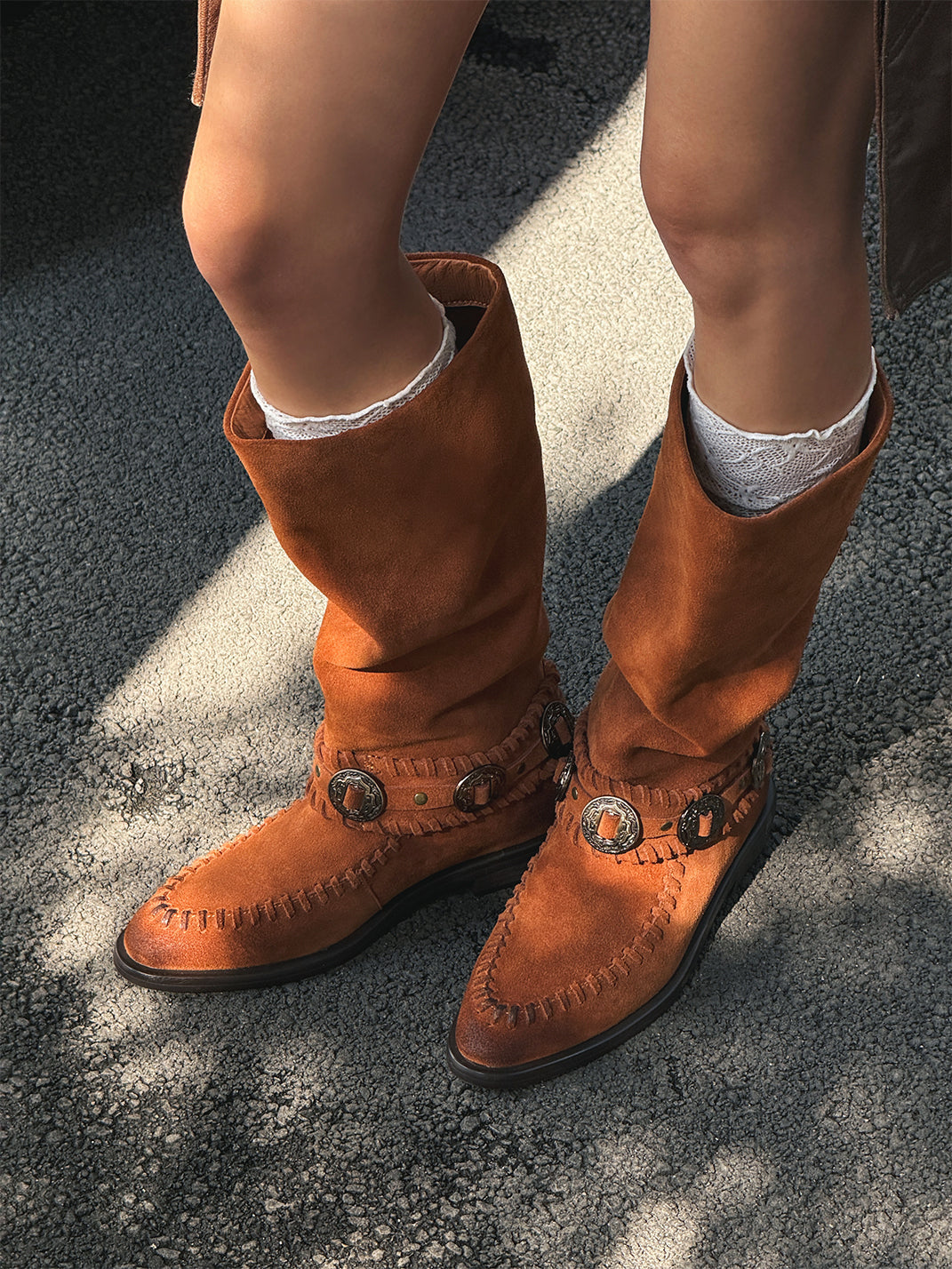 Buckled Suede Western Knee-High Riding Boots - View 3