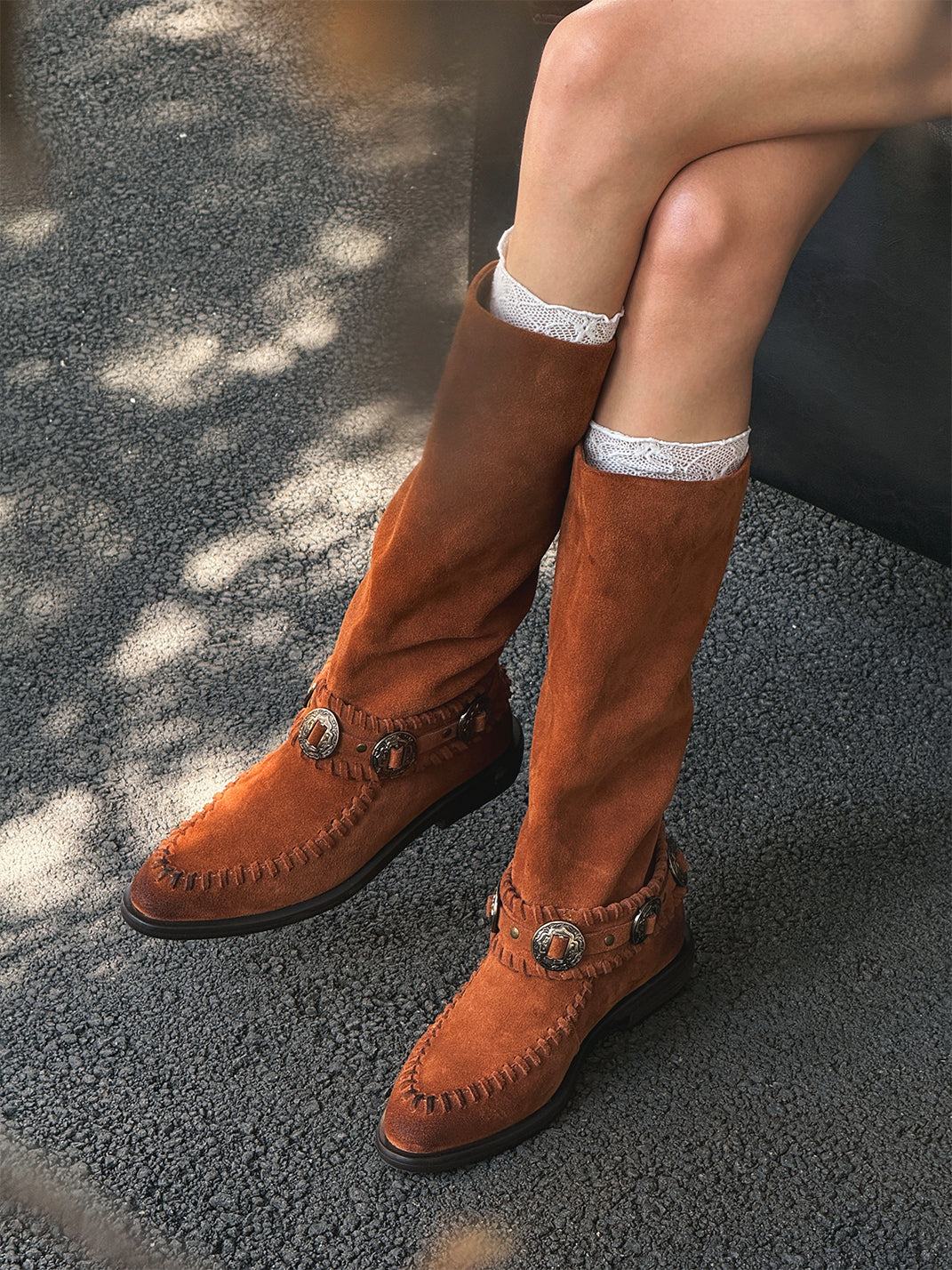 Buckled Suede Western Knee-High Riding Boots - View 4
