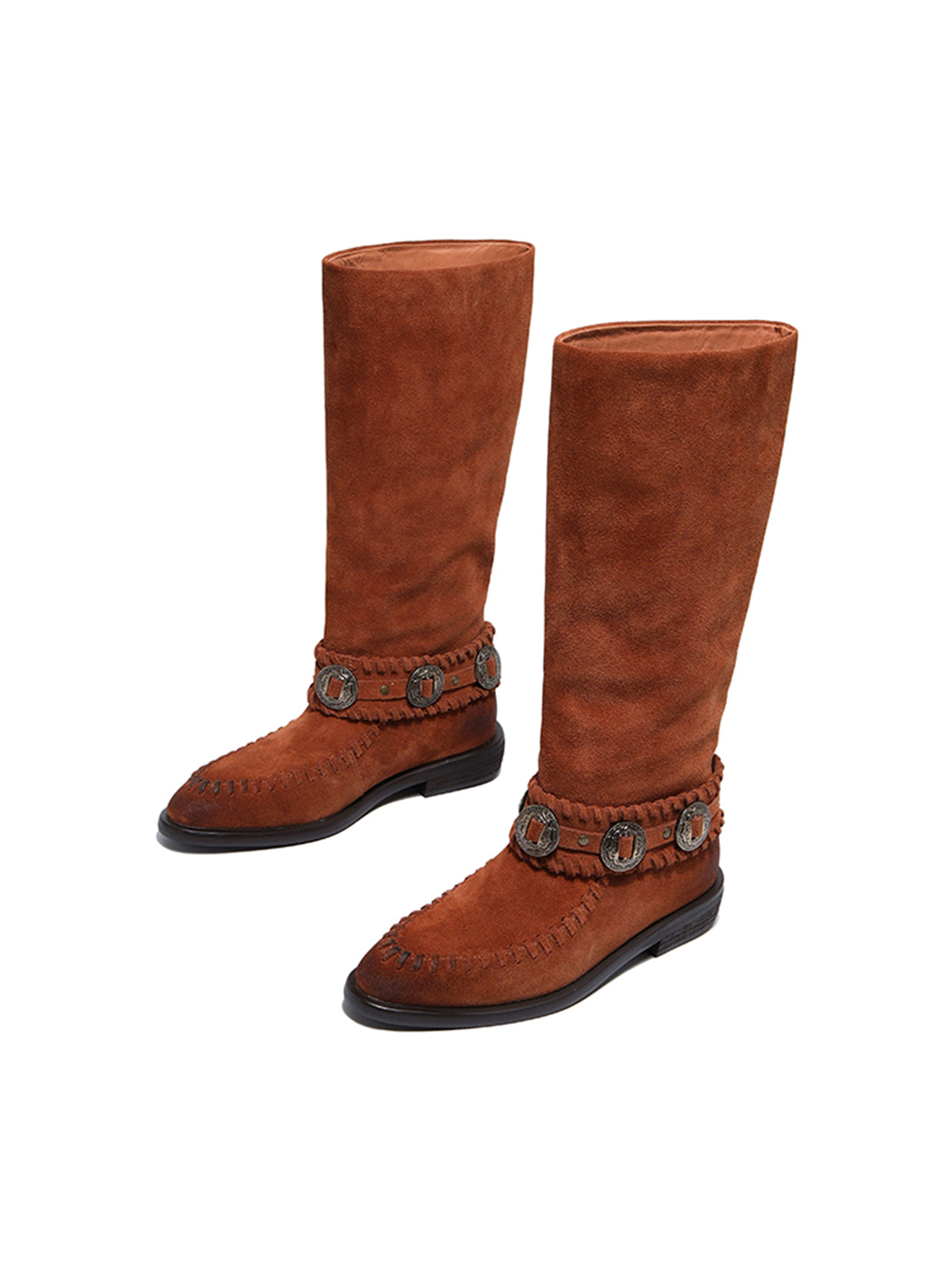 Buckled Suede Western Knee-High Riding Boots - View 5