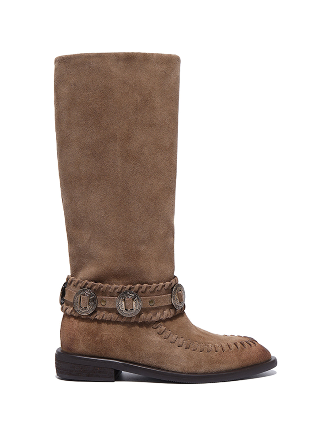 Buckled Suede Western Knee-High Riding Boots - View 7