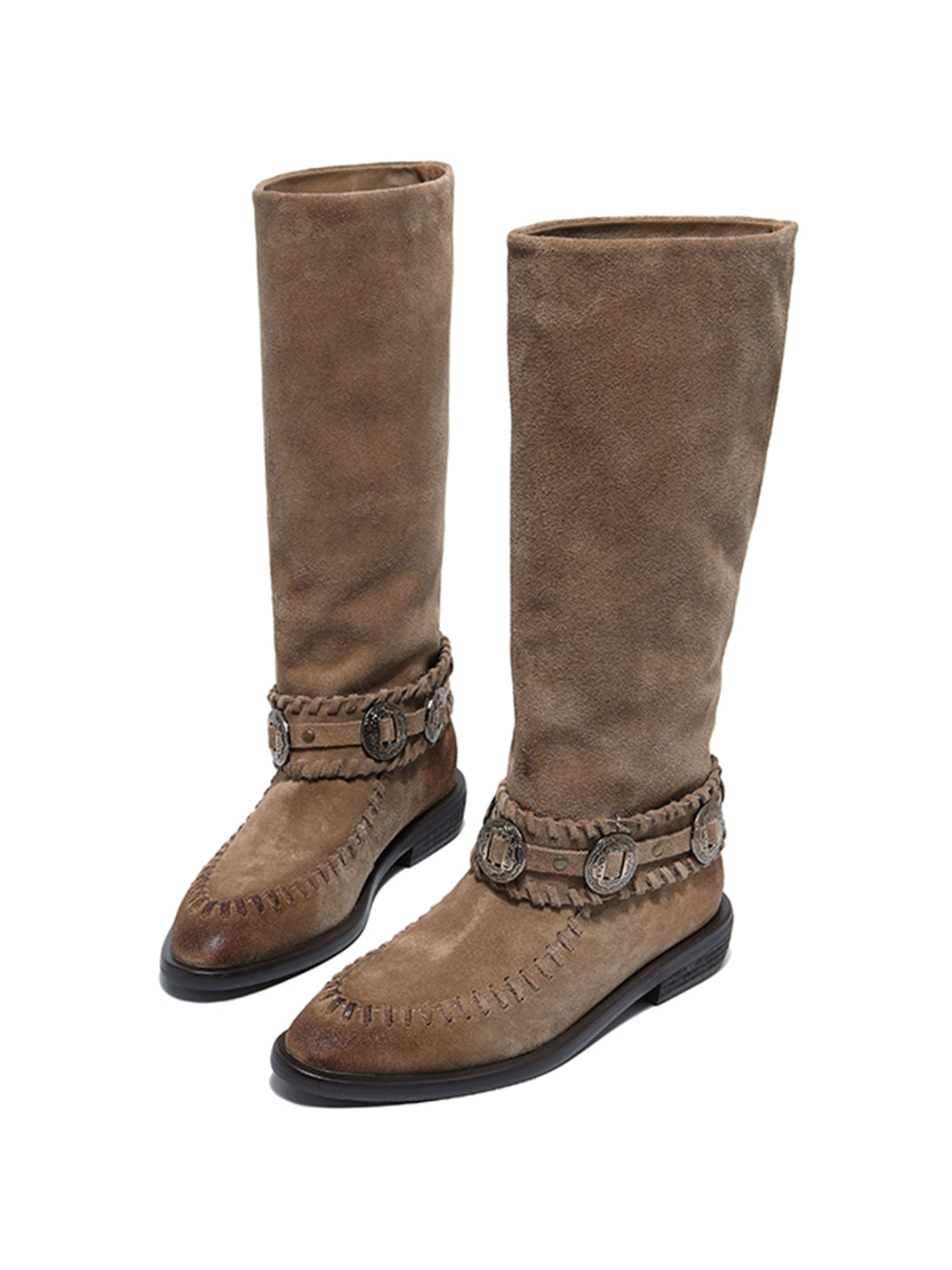 Buckled Suede Western Knee-High Riding Boots - View 8