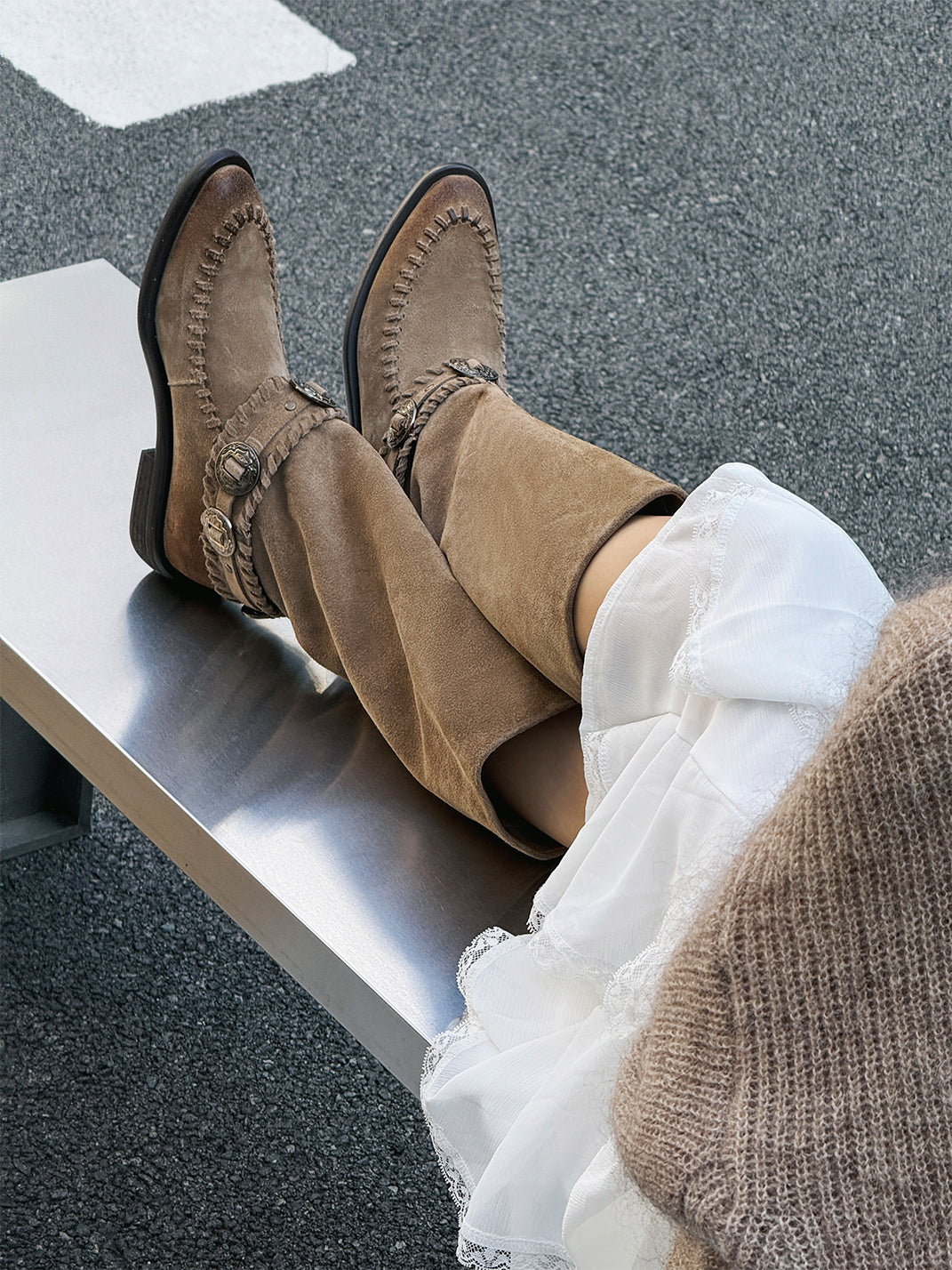 Buckled Suede Western Knee-High Riding Boots - View 10