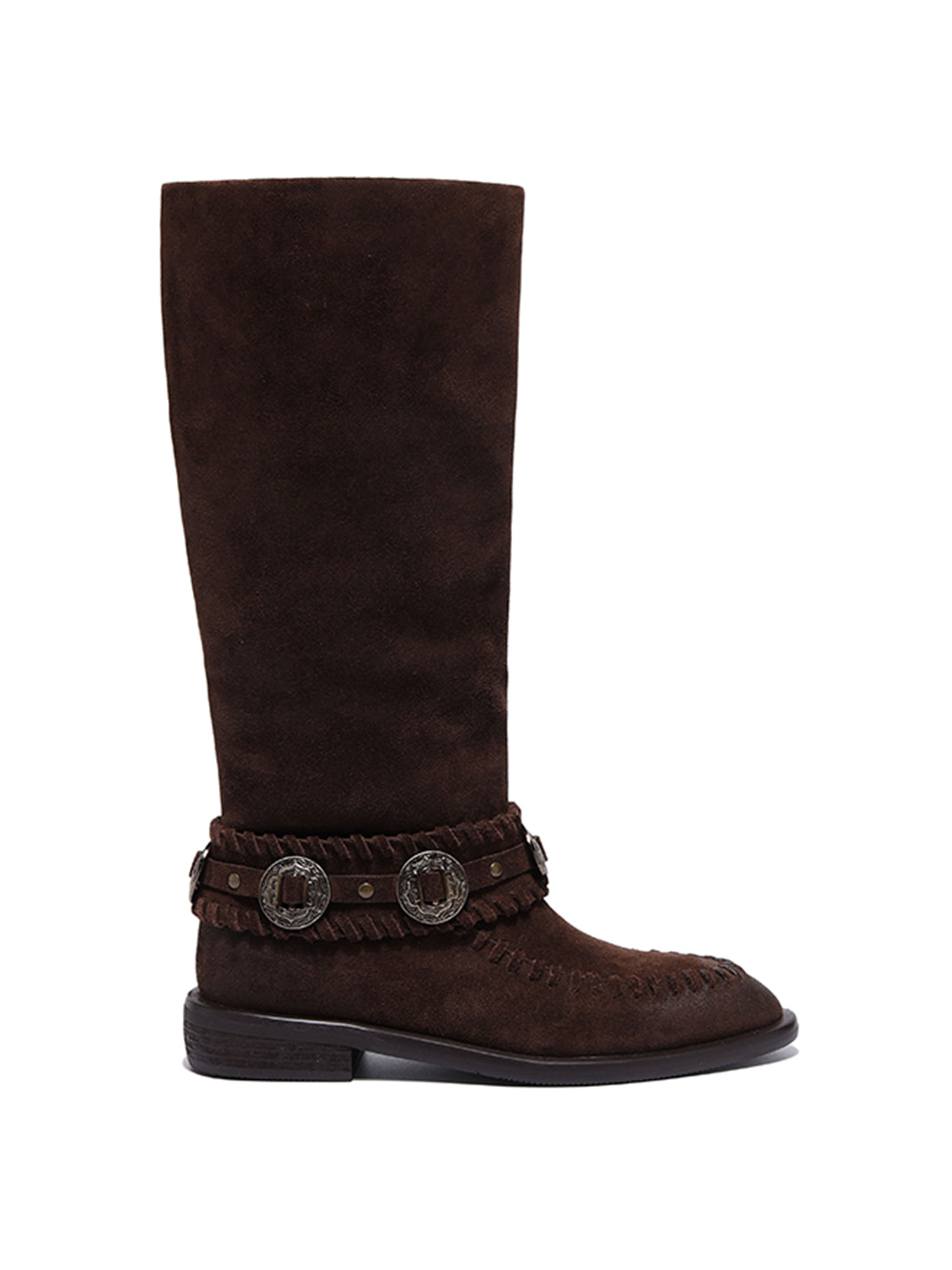 Buckled Suede Western Knee-High Riding Boots - View 13