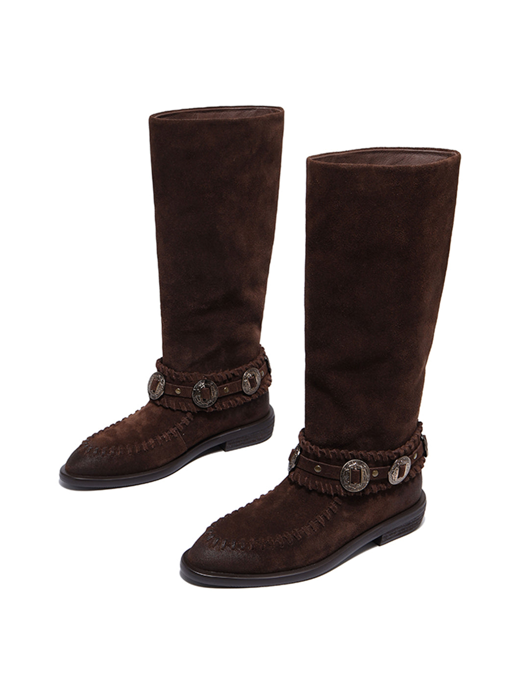 Buckled Suede Western Knee-High Riding Boots - View 14
