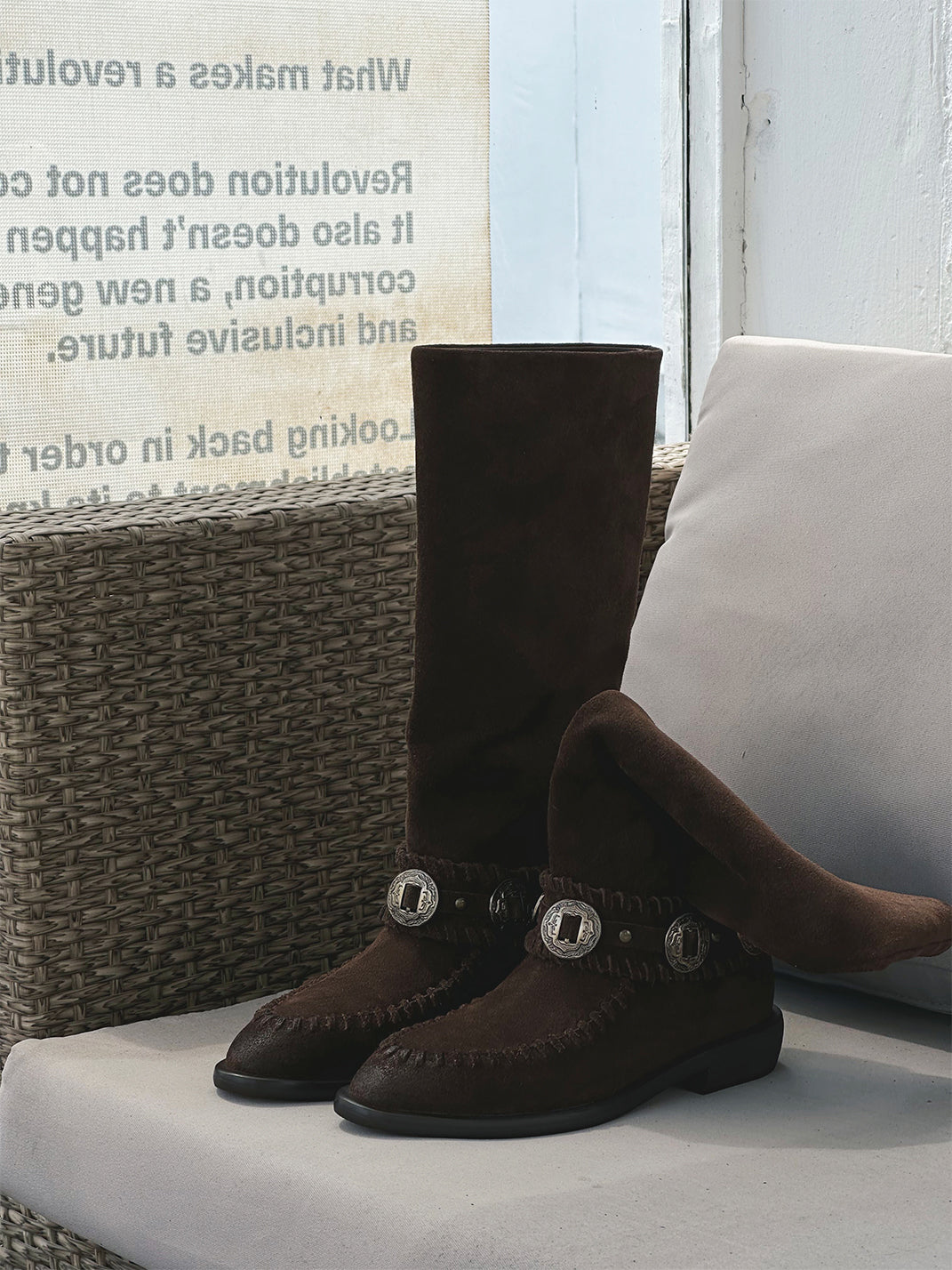 Buckled Suede Western Knee-High Riding Boots - View 16