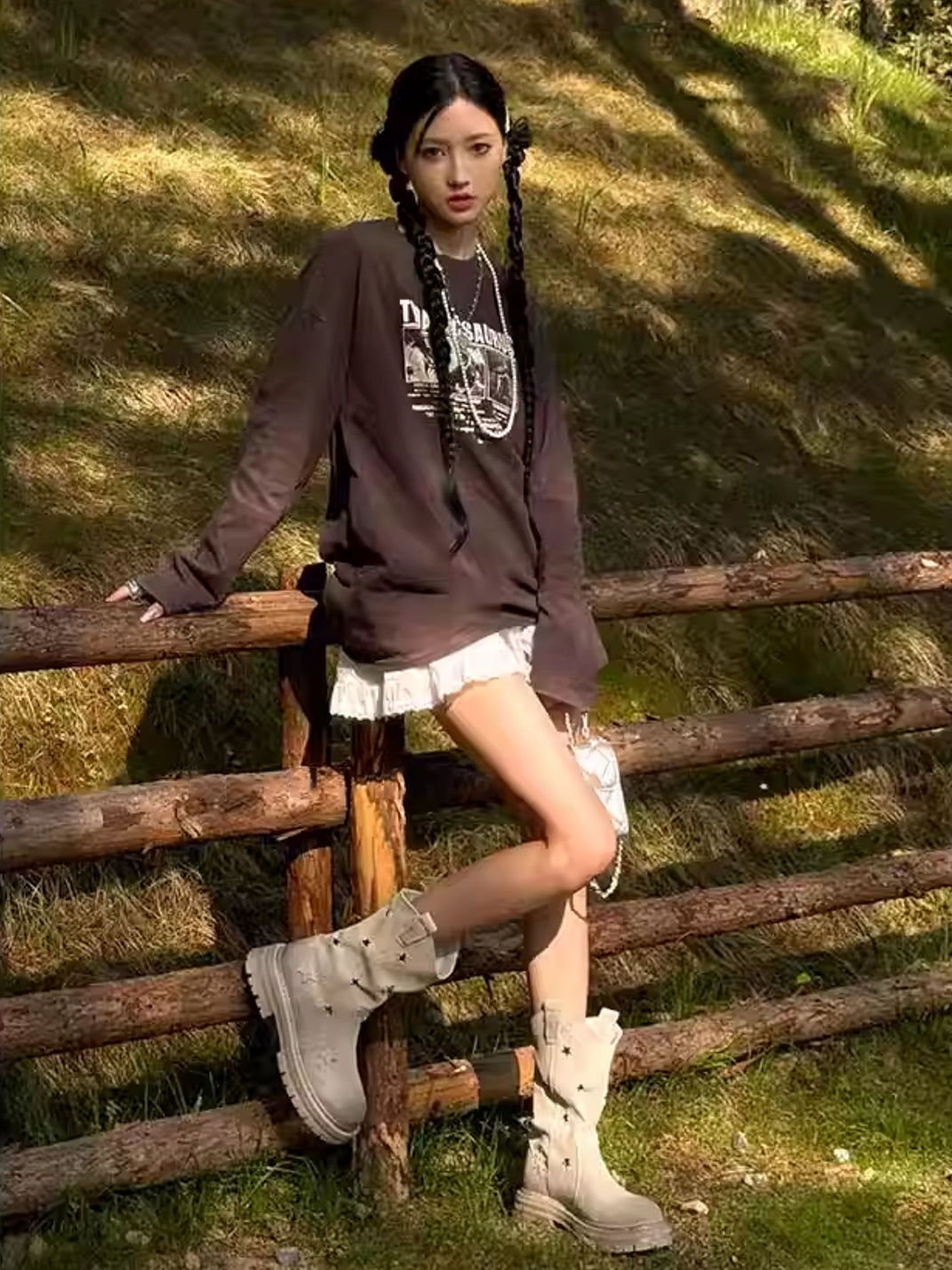 Gray Perforated-Star Nubuck Platform Boots - View 6