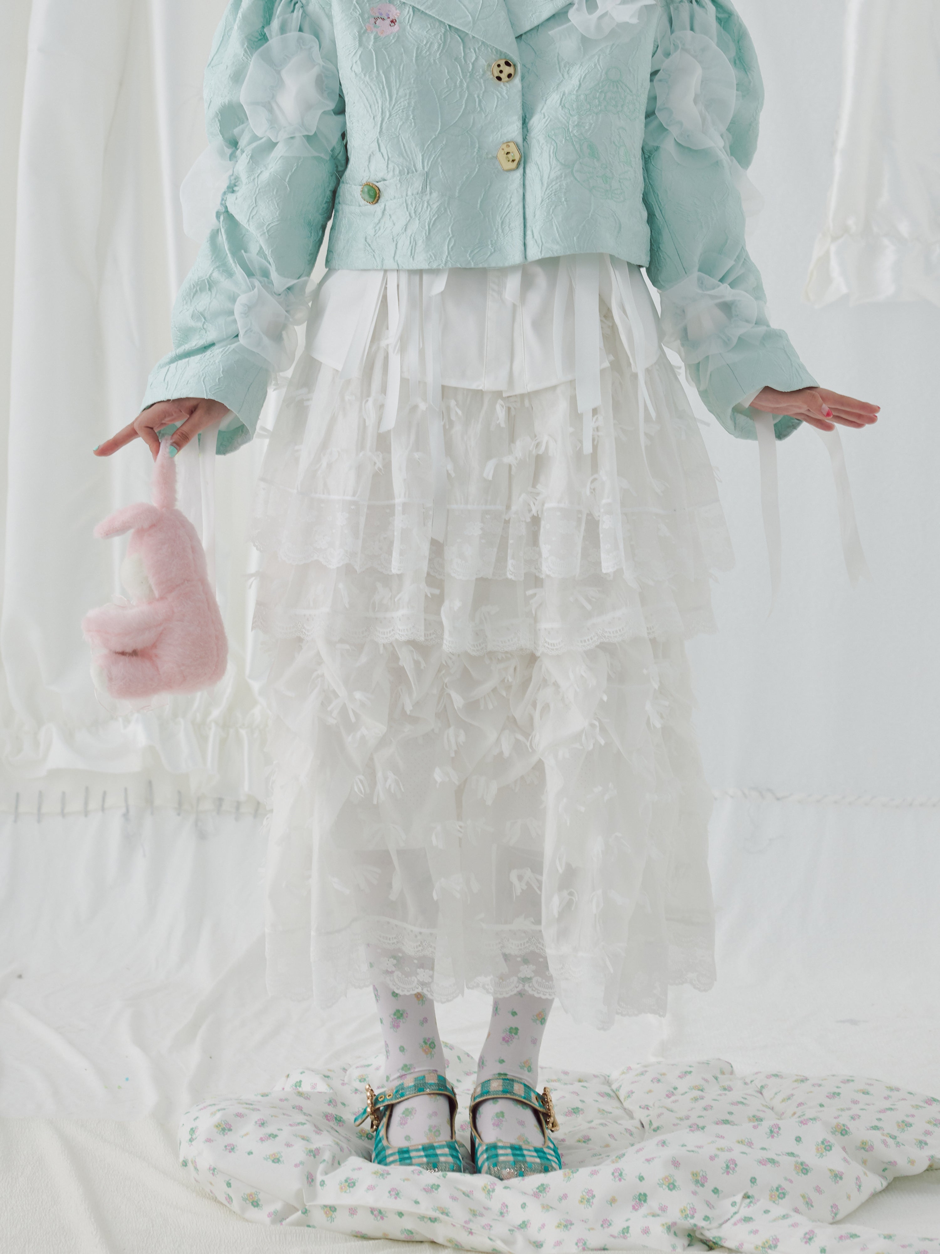 Layered Tulle Lace Maxi Skirt White