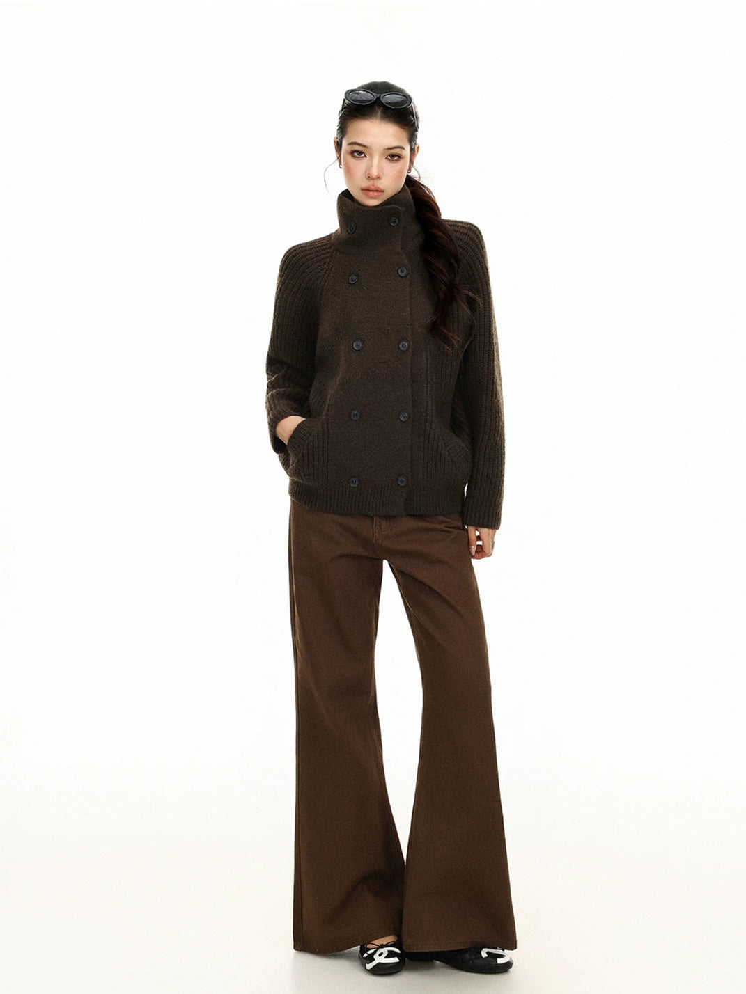 High-Neck Double-Button Ribbed Cardigan — product view 8