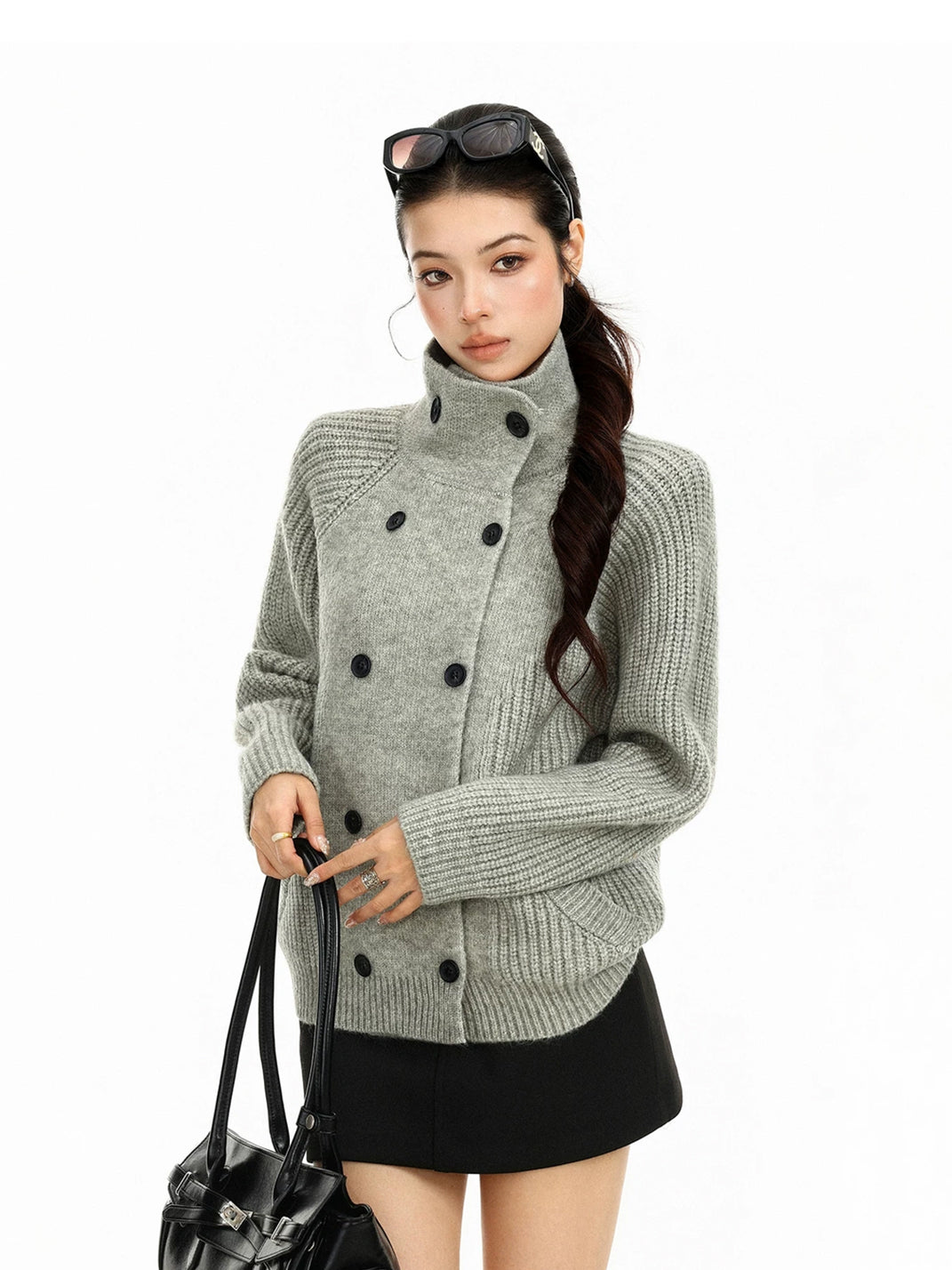 High-Neck Double-Button Ribbed Cardigan — product view 11