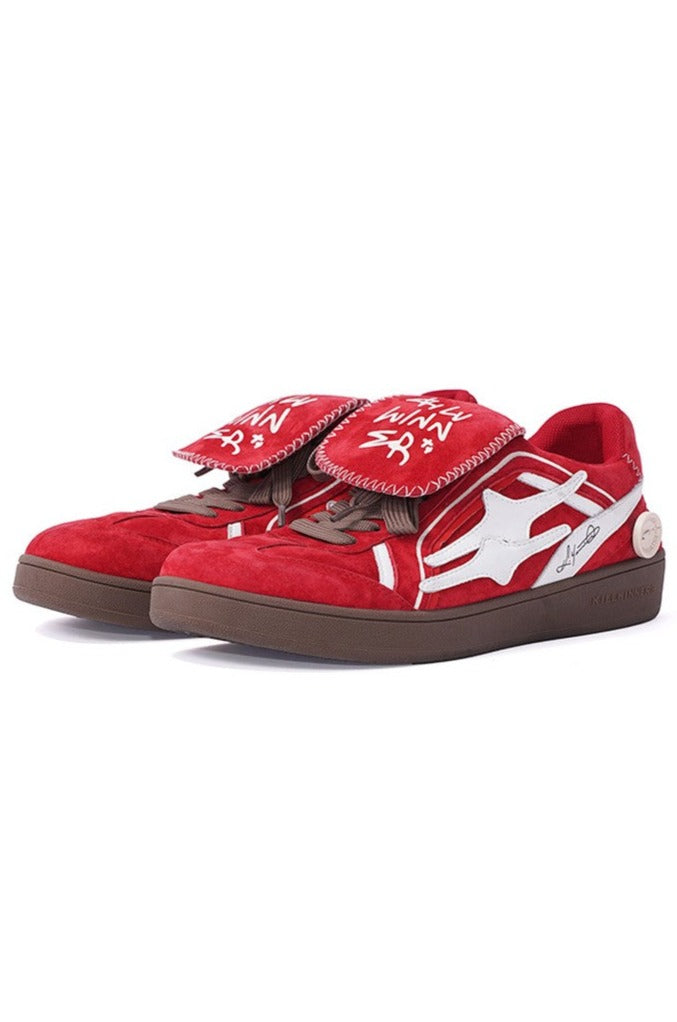 Red Suede Court Sneakers with White Logo